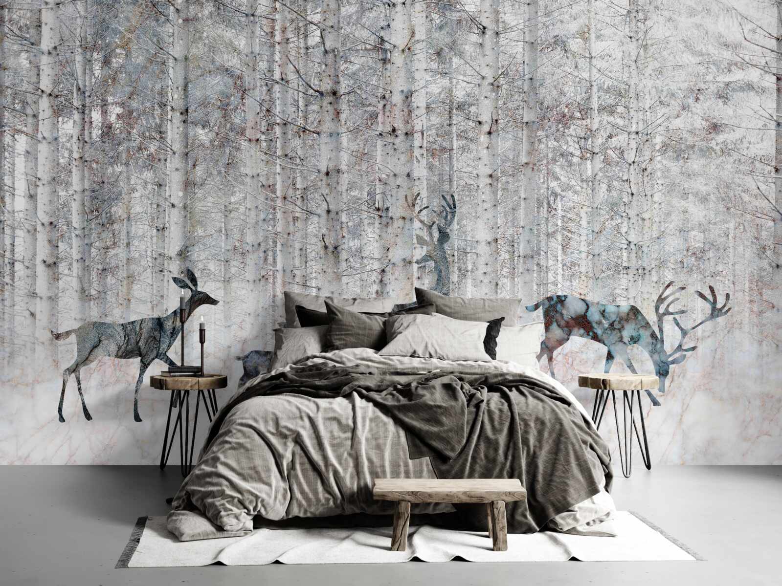 Fototapet căprioară într-o pădure de iarnă