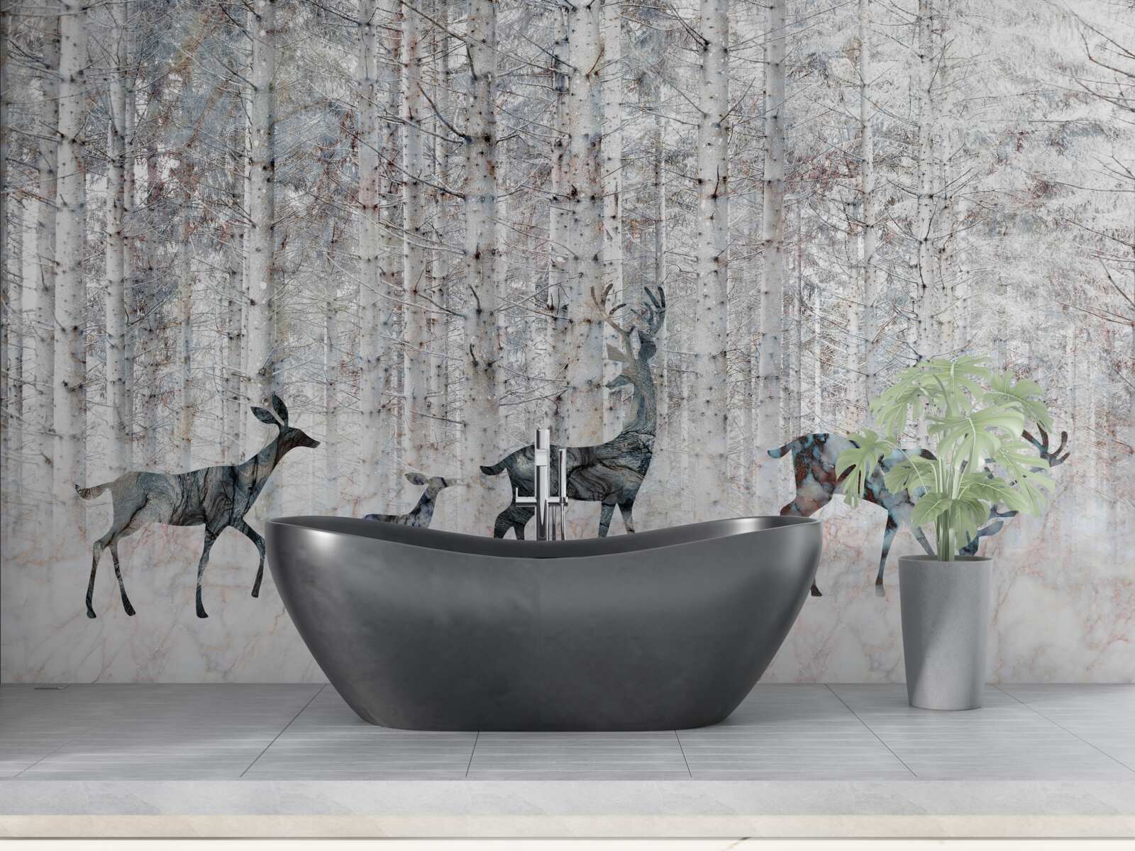 Fototapet căprioară într-o pădure de iarnă