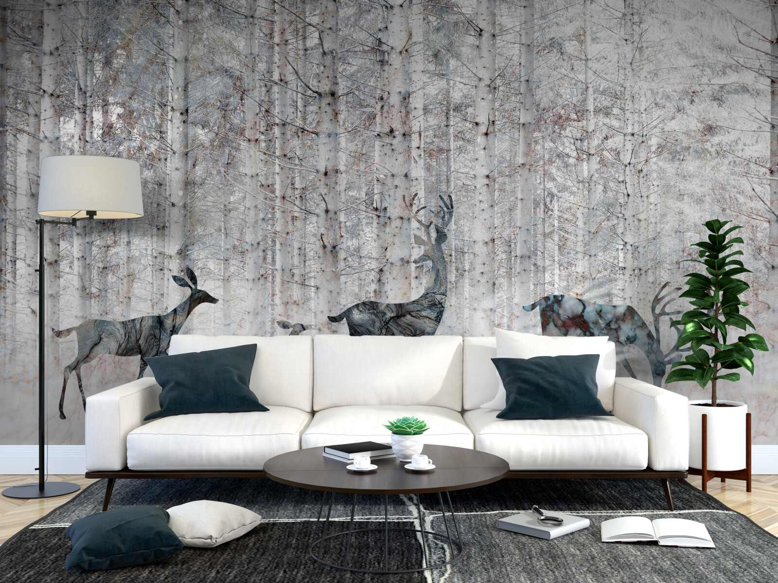 Fototapet căprioară într-o pădure de iarnă