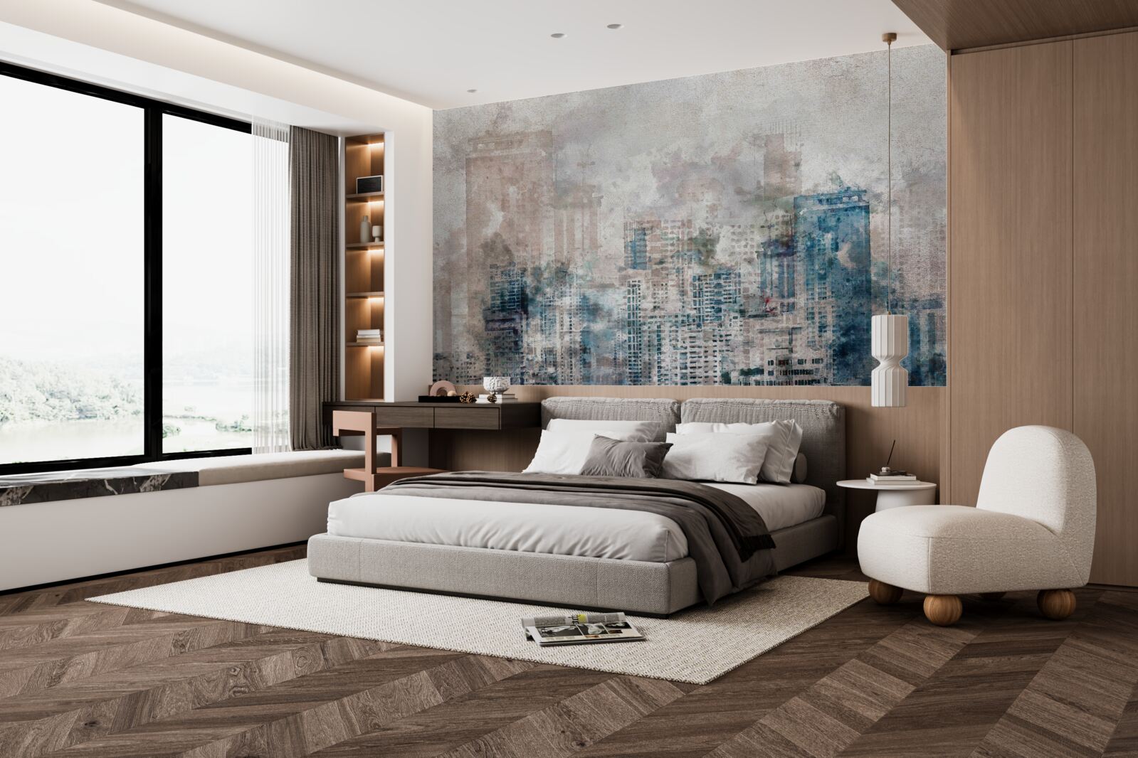 Fototapet străzile în ceață ale unui mare oraș modern