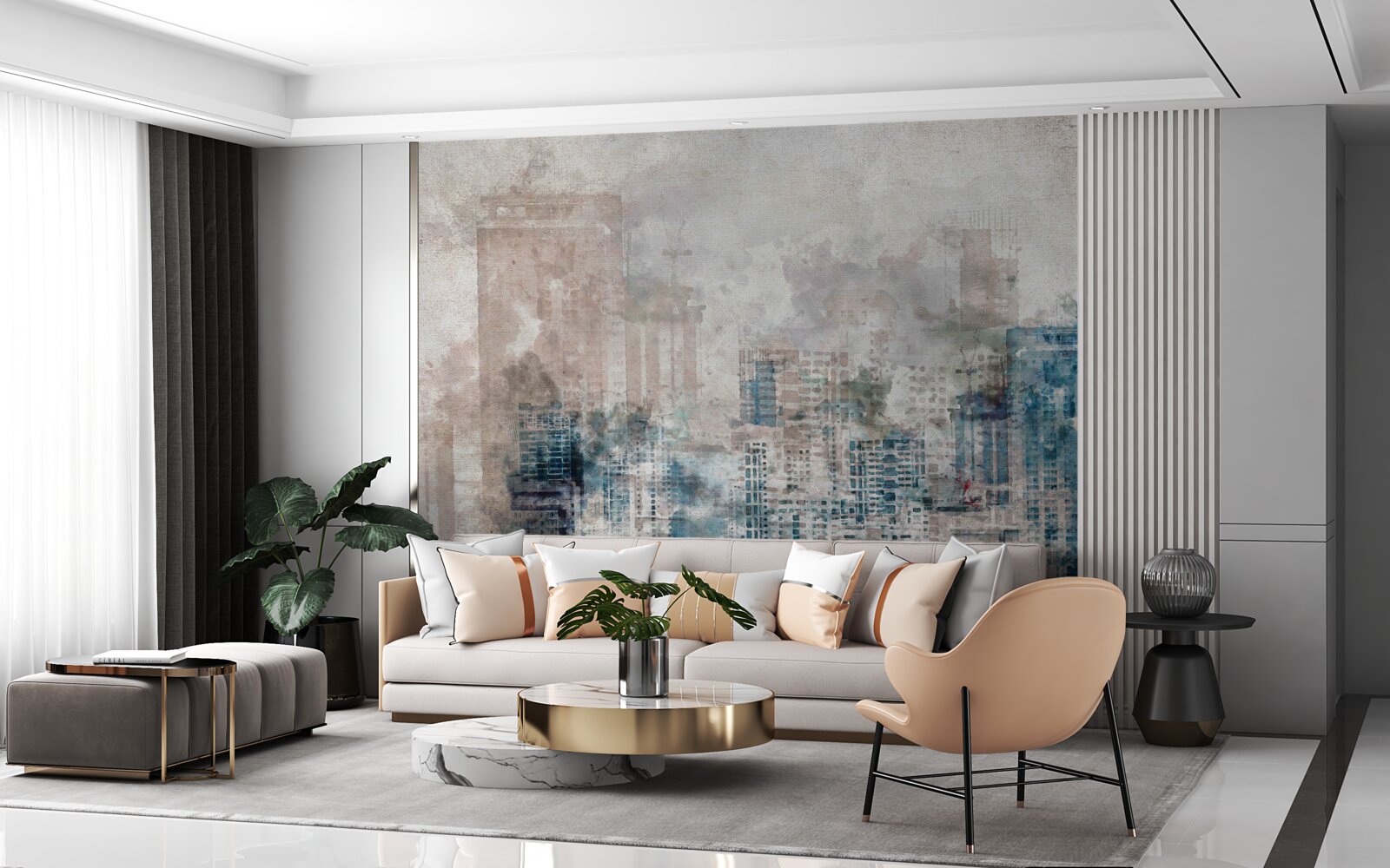 Fototapet străzile în ceață ale unui mare oraș modern