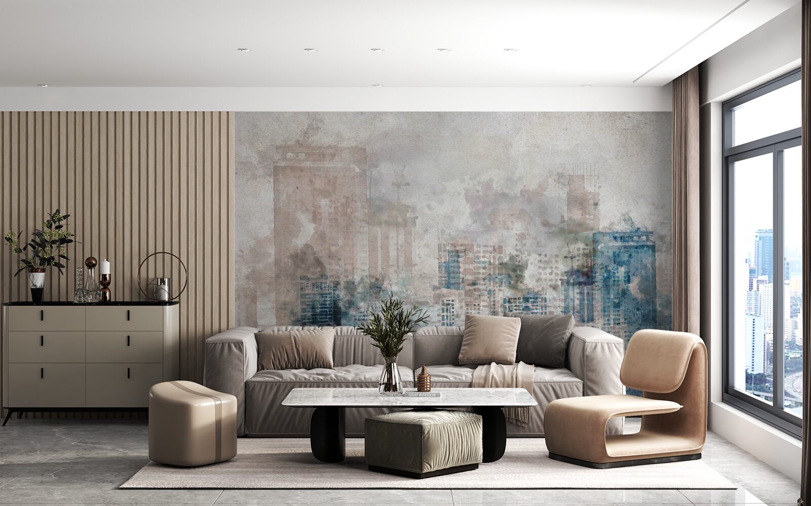 Fototapet străzile în ceață ale unui mare oraș modern