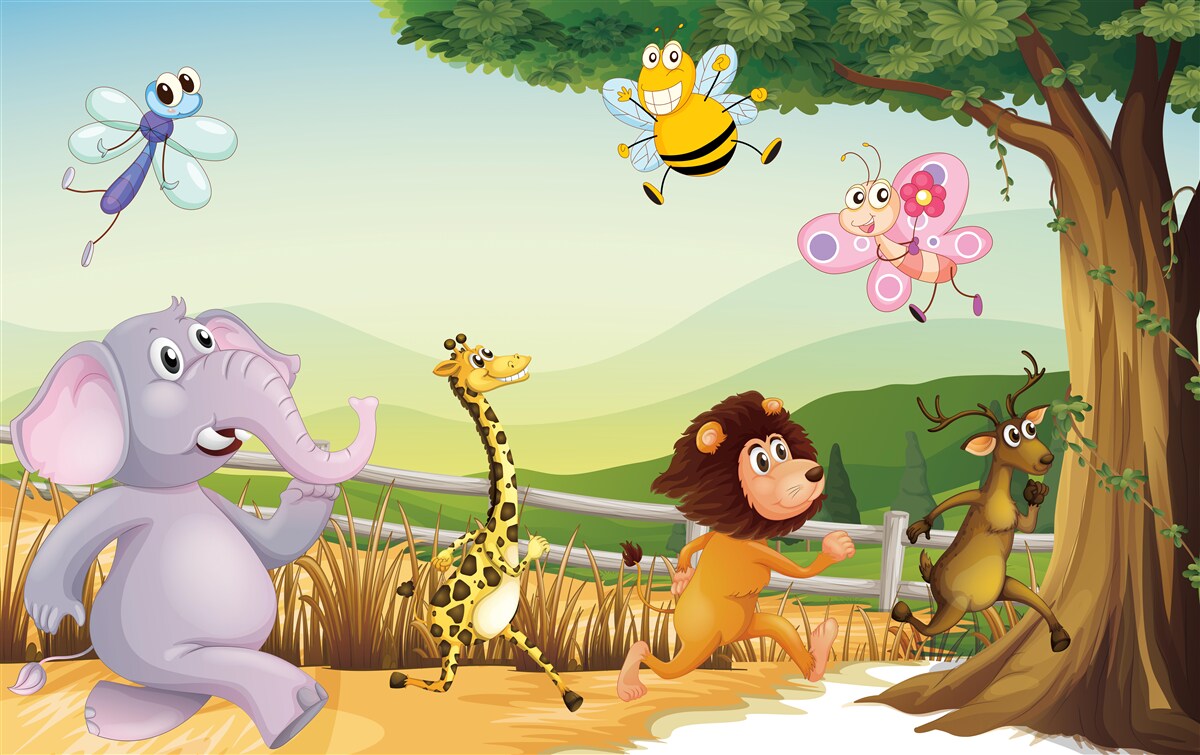 Fototapet animale care aleargă în jurul câmpului