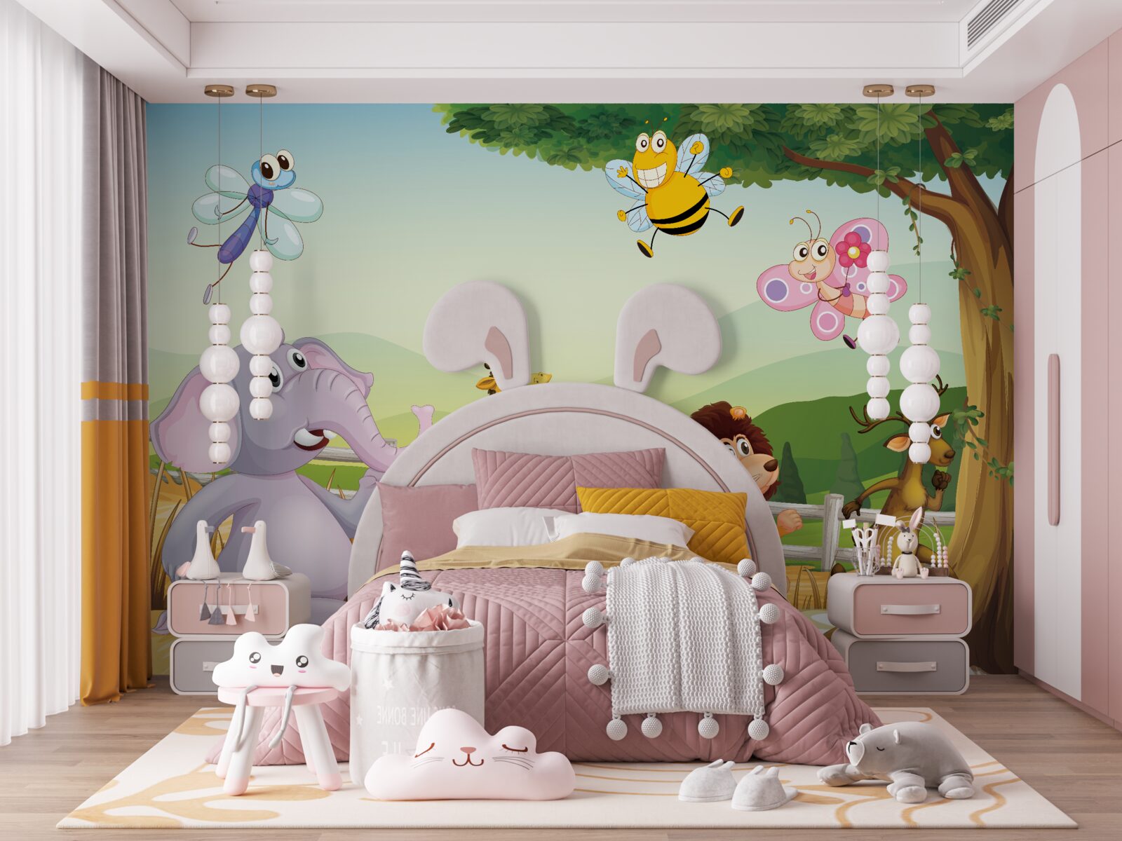 Fototapet animale care aleargă în jurul câmpului