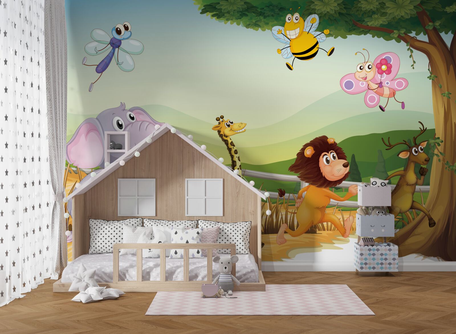 Fototapet animale care aleargă în jurul câmpului