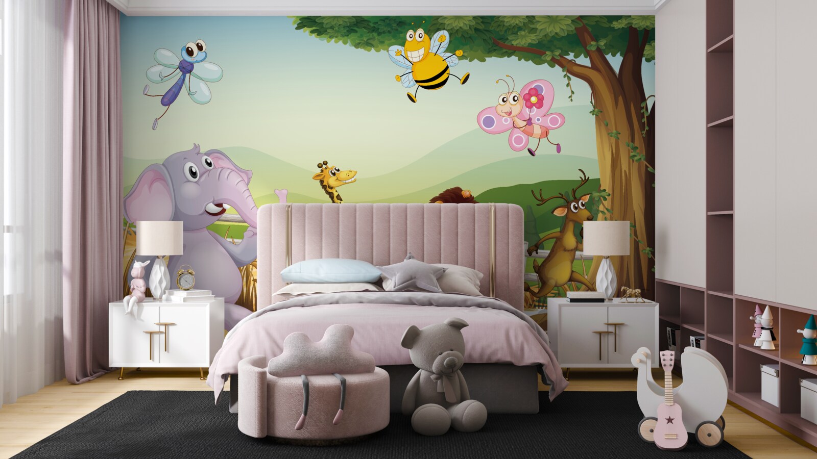 Fototapet animale care aleargă în jurul câmpului