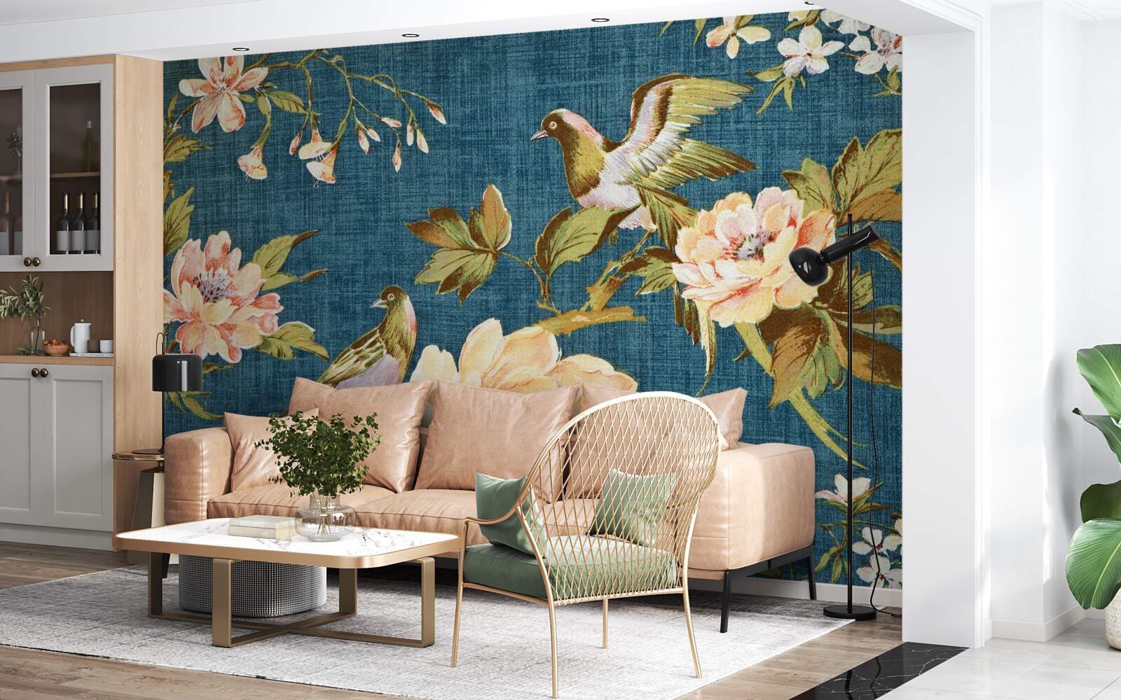 Fototapet doi papagali printre trandafiri