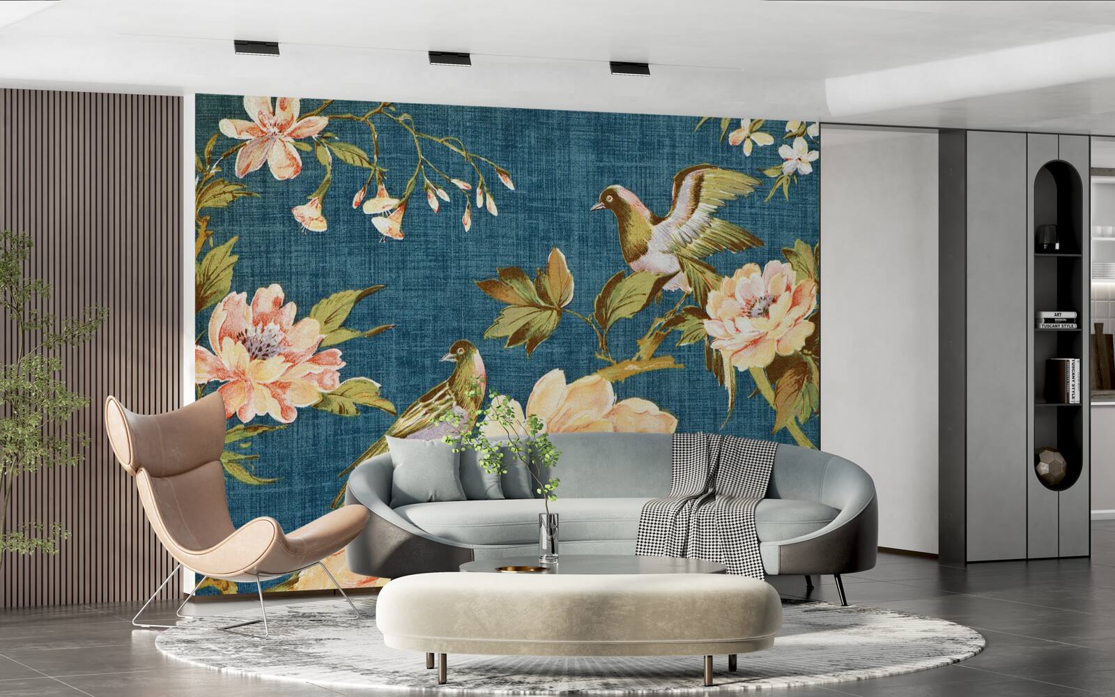 Fototapet doi papagali printre trandafiri