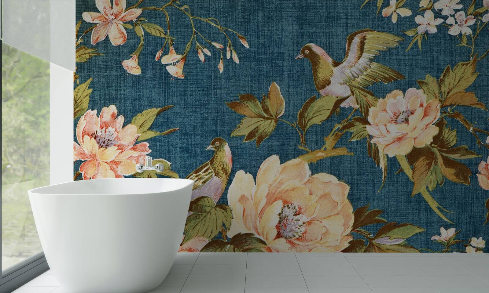 Fototapet doi papagali printre trandafiri