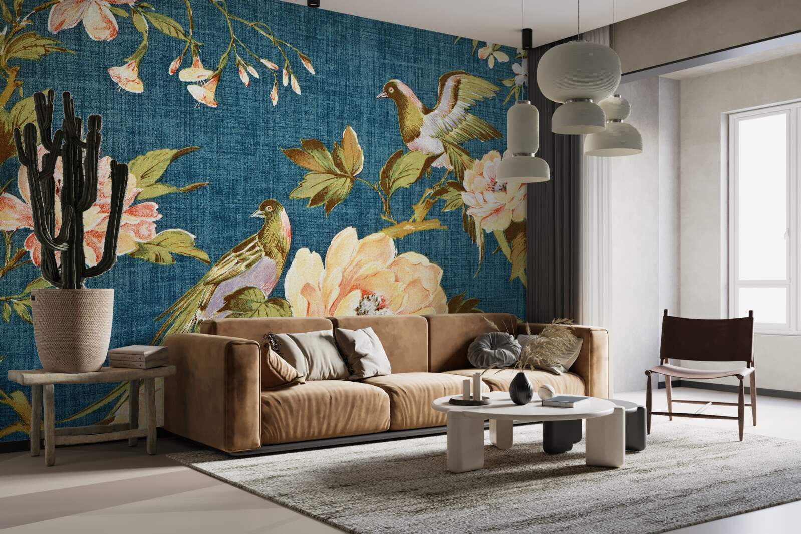 Fototapet doi papagali printre trandafiri