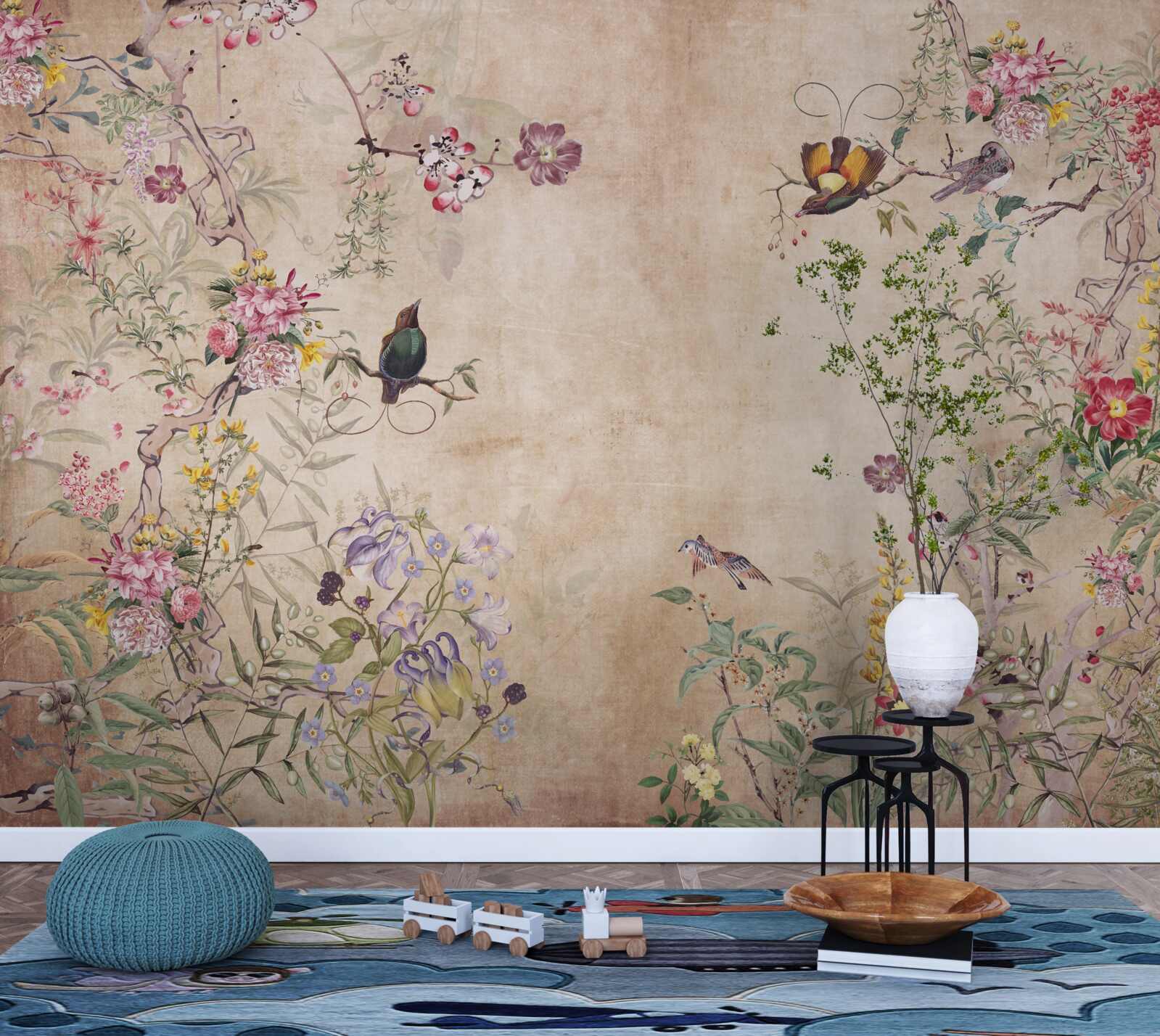 Fototapet păsări pe ramuri înflorite