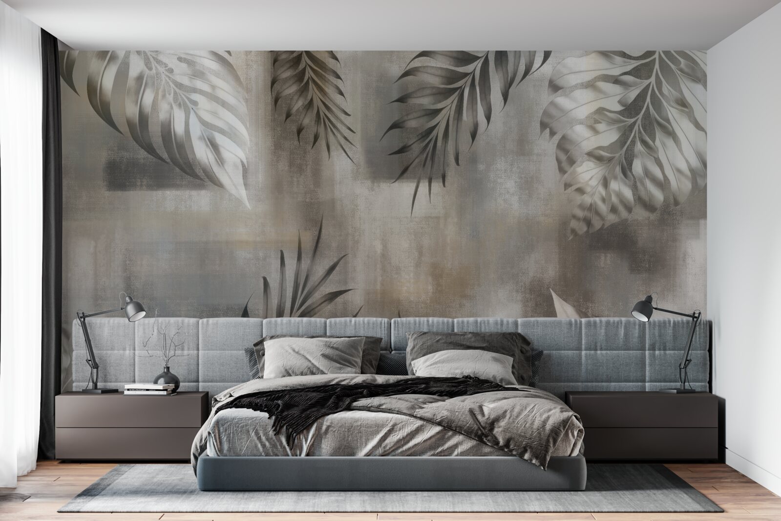 Fototapet frunze de monstera în alb și negru