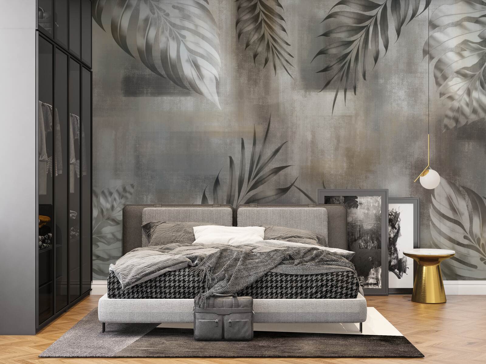 Fototapet frunze de monstera în alb și negru