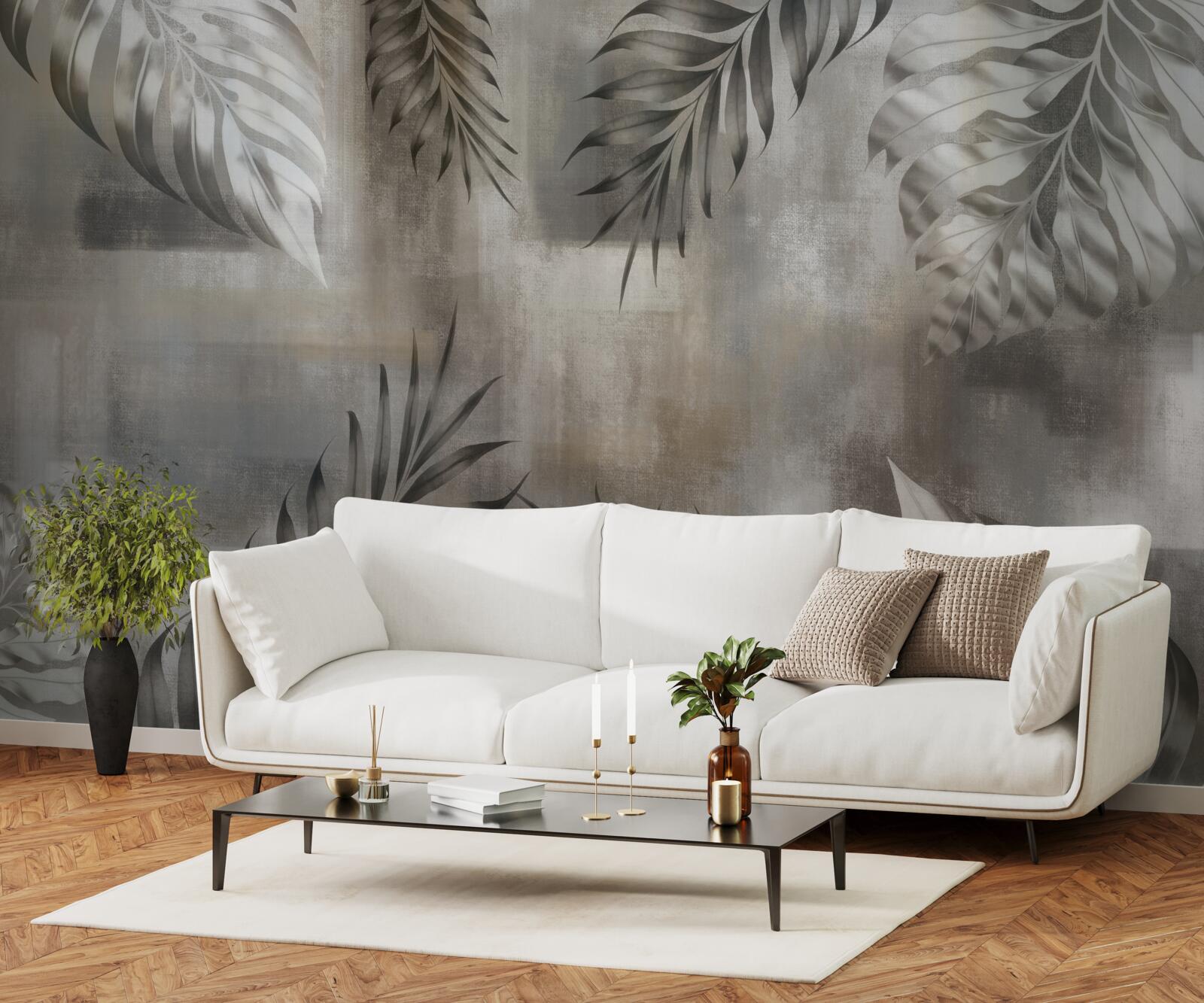 Fototapet frunze de monstera în alb și negru