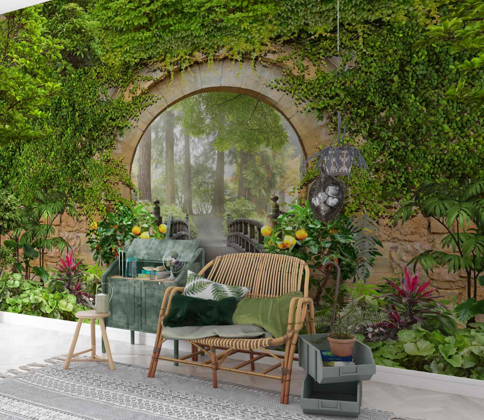 Fototapet arc verde crescut în pădure