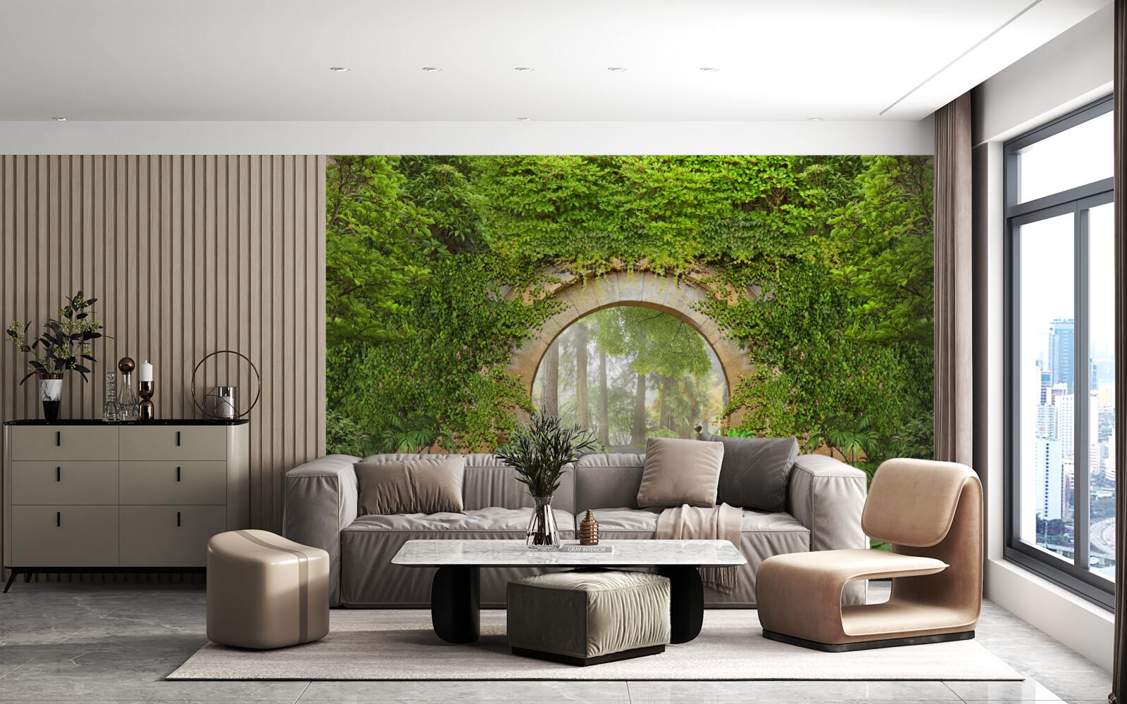 Fototapet arc verde crescut în pădure