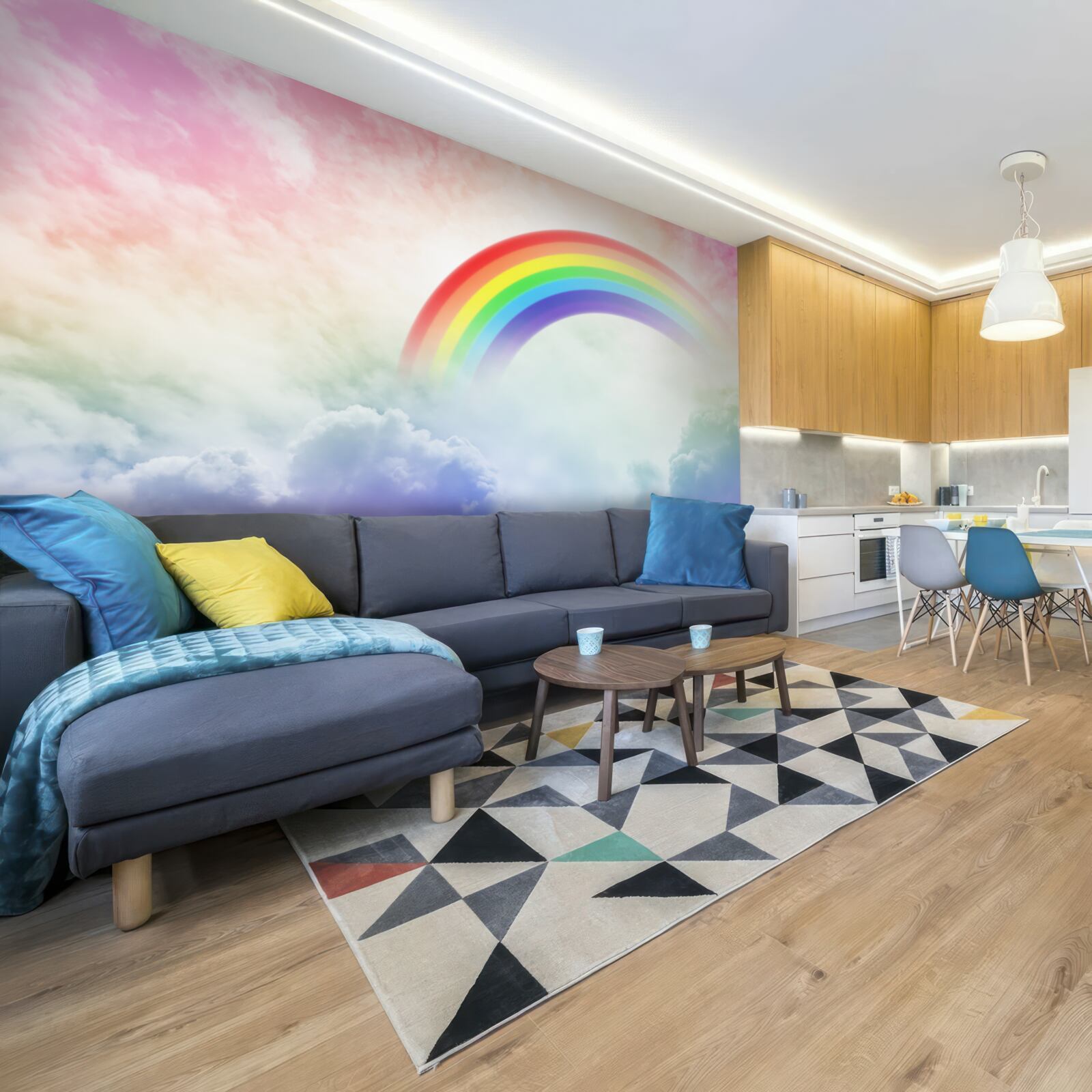 Fototapet un curcubeu colorat strălucește deasupra norilor