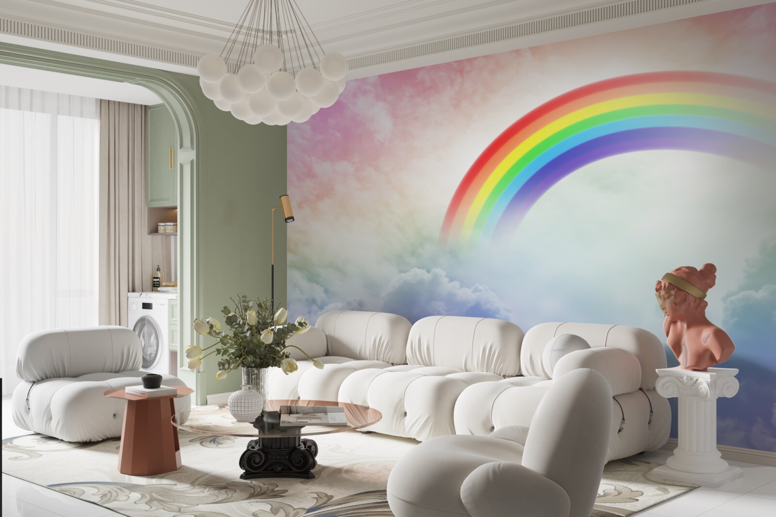 Fototapet un curcubeu colorat strălucește deasupra norilor