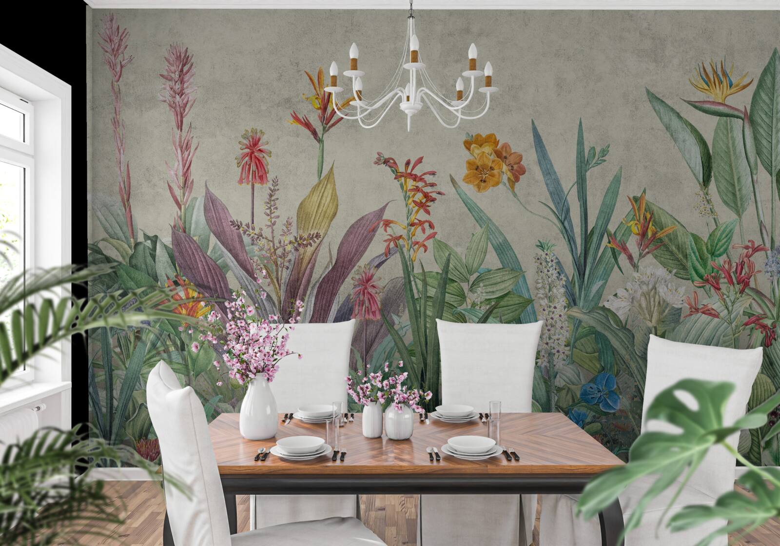 Fototapet verde tropical cu flori