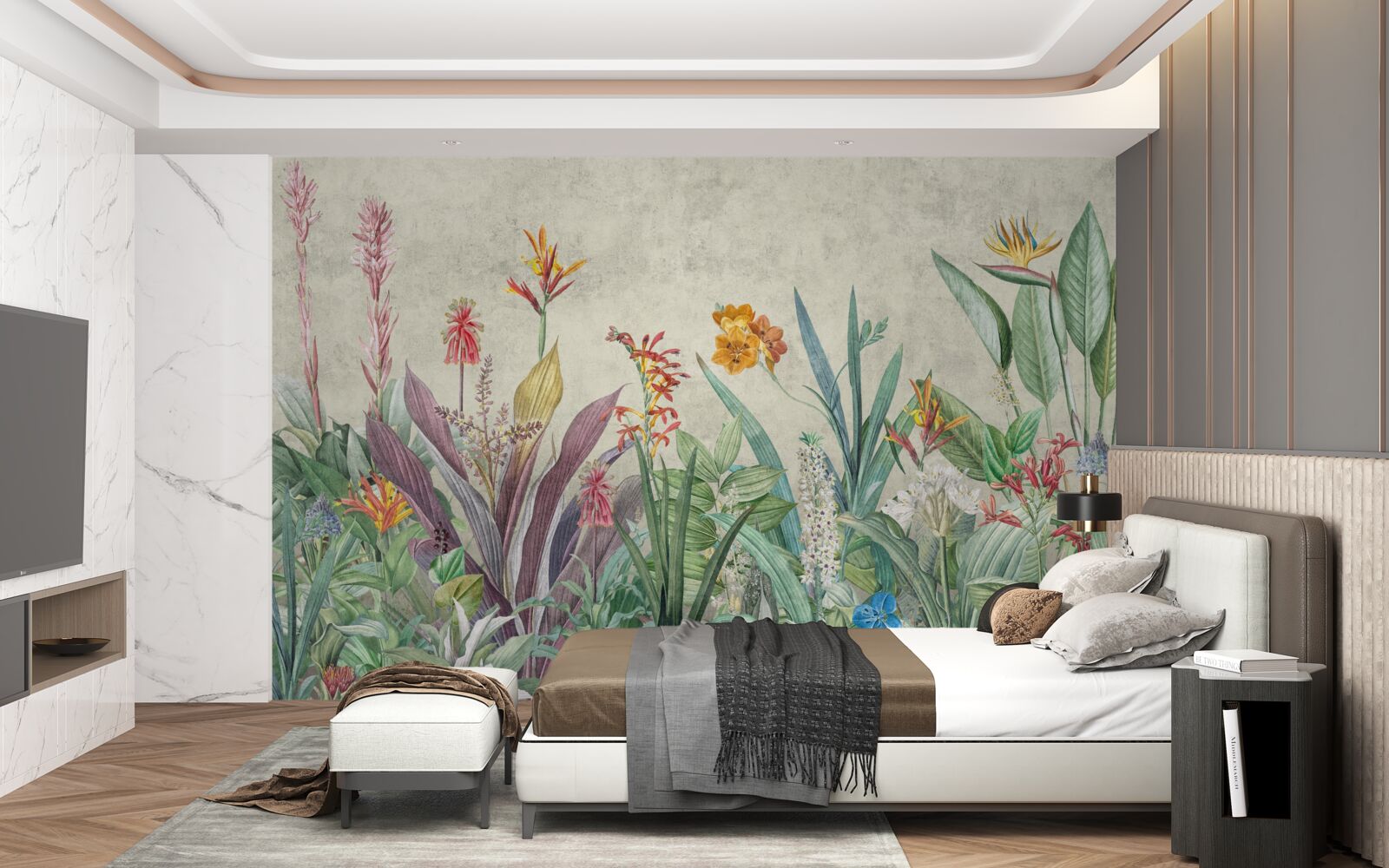 Fototapet verde tropical cu flori