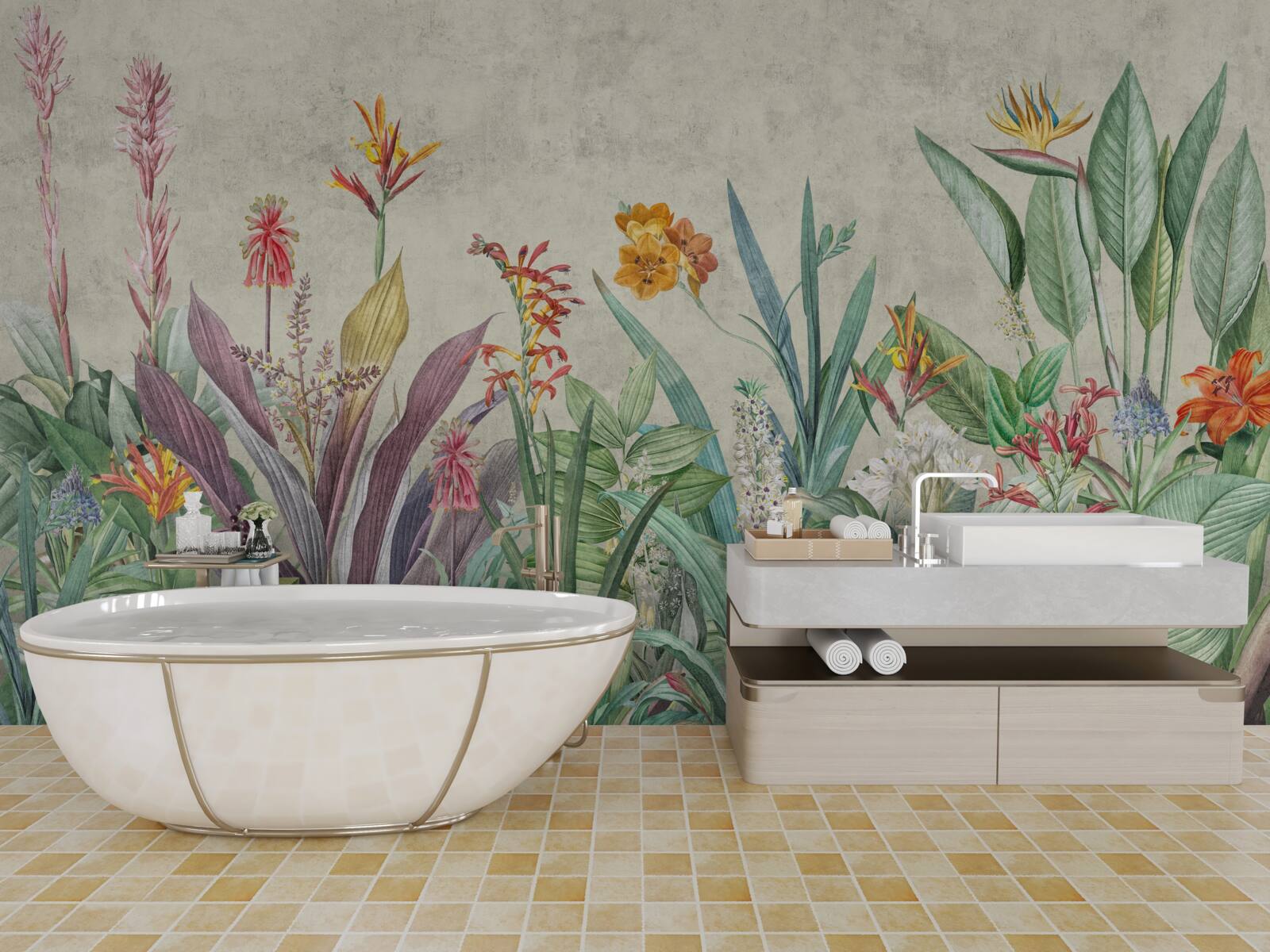 Fototapet verde tropical cu flori