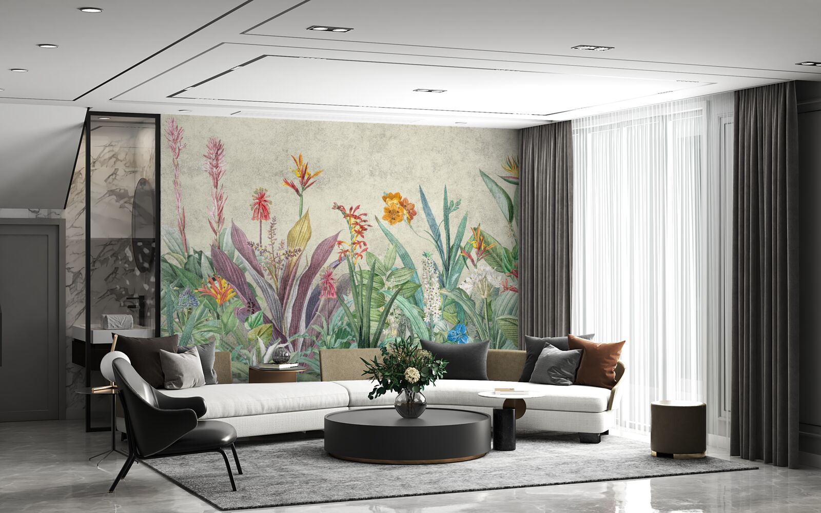 Fototapet verde tropical cu flori