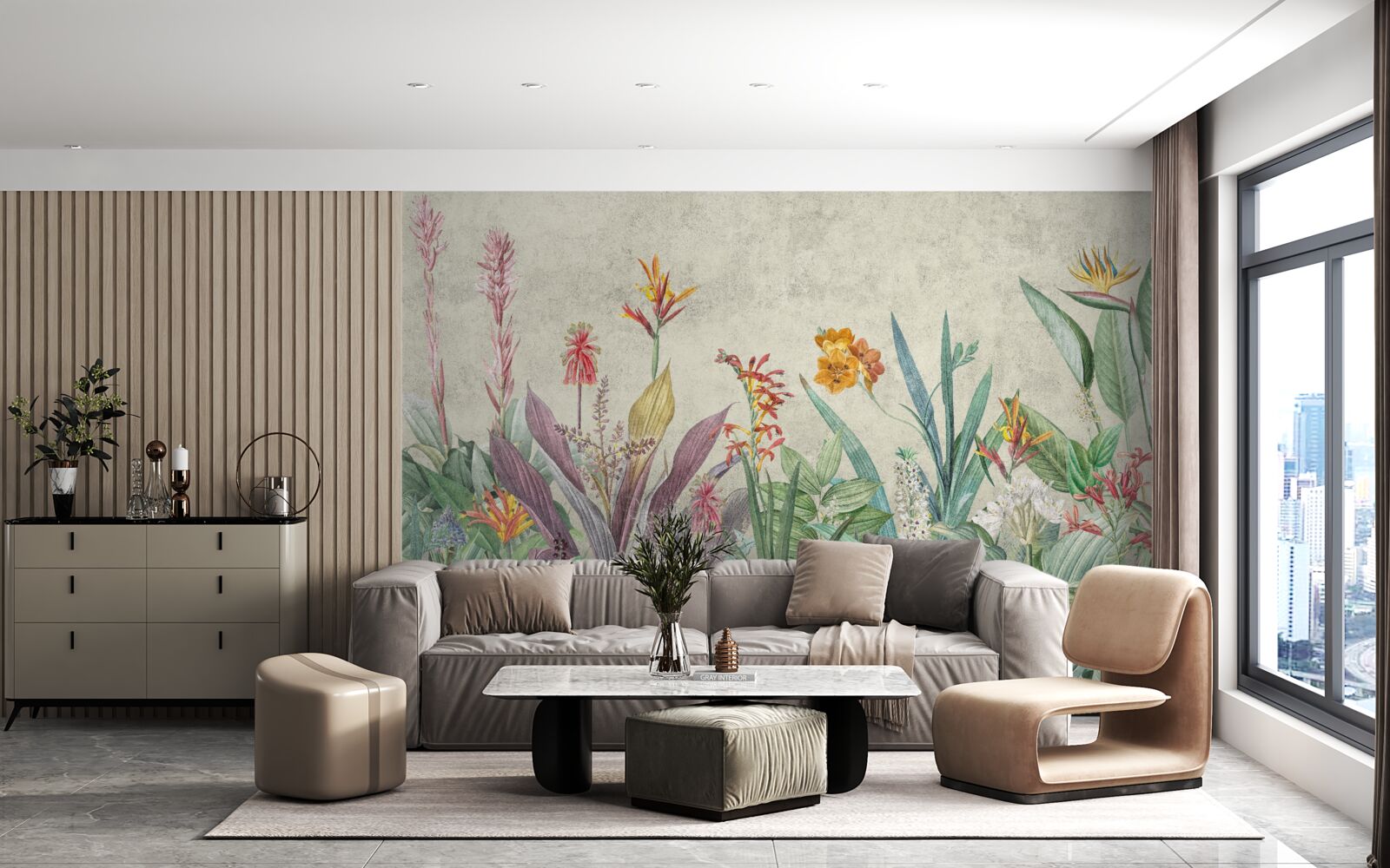 Fototapet verde tropical cu flori