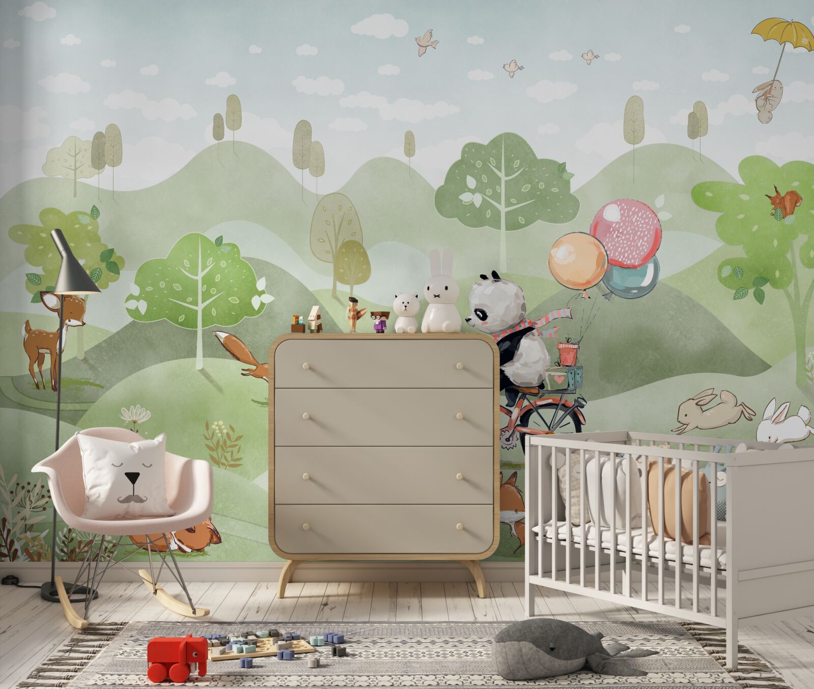 Fototapet bicicleta pe care călărește panda