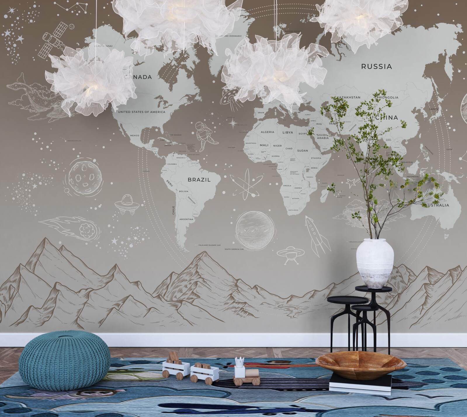 Fototapet Lumea se află deasupra vârfurilor munților