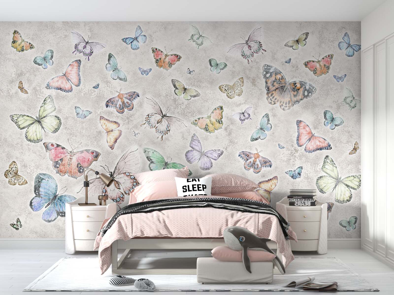 Fototapet Fluturi strălucitori pe un fundal gri