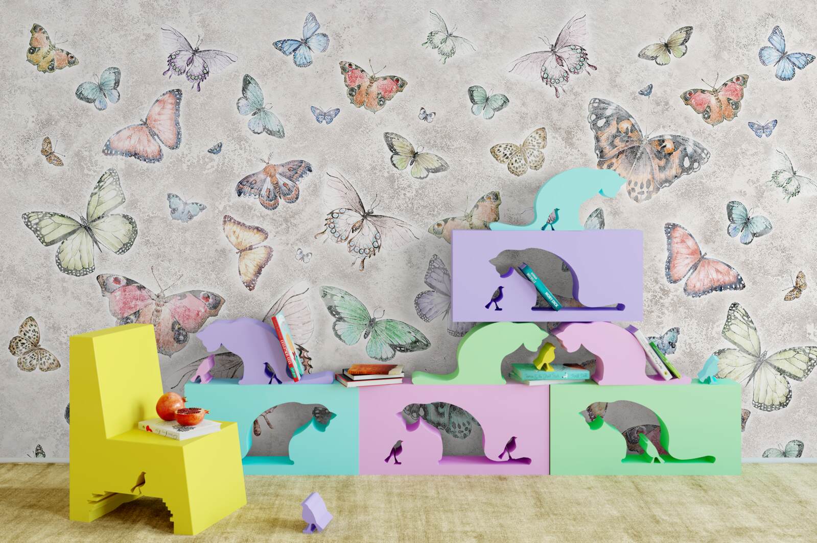 Fototapet Fluturi strălucitori pe un fundal gri