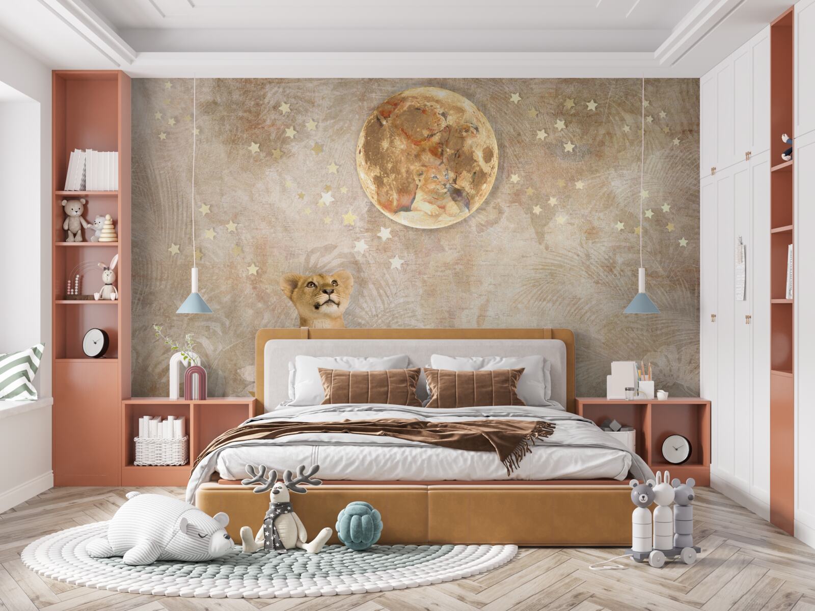 Fototapet micul leu se uită la lună