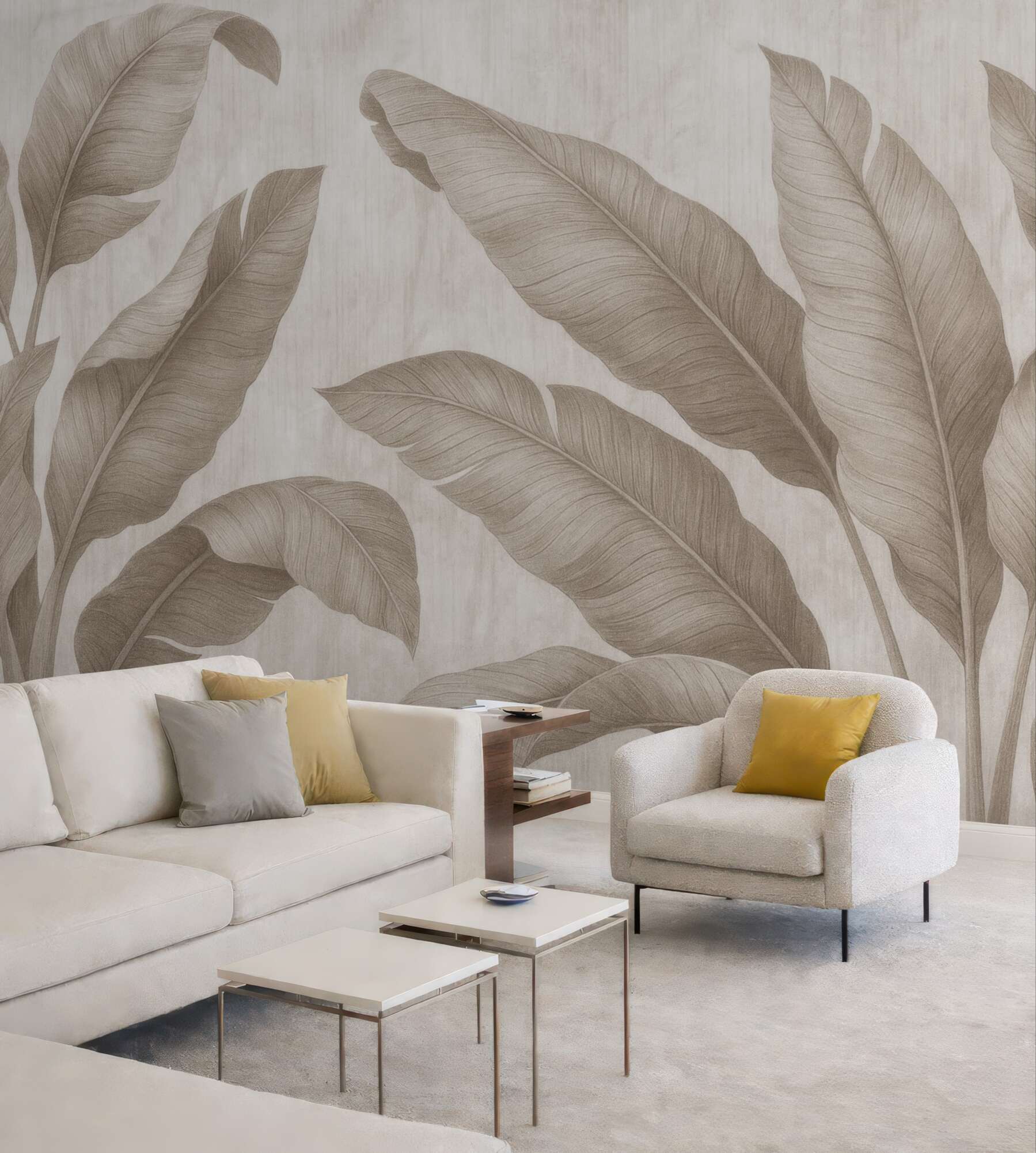 Fototapeta beżowe liście tropikalne w spokojnym stylu