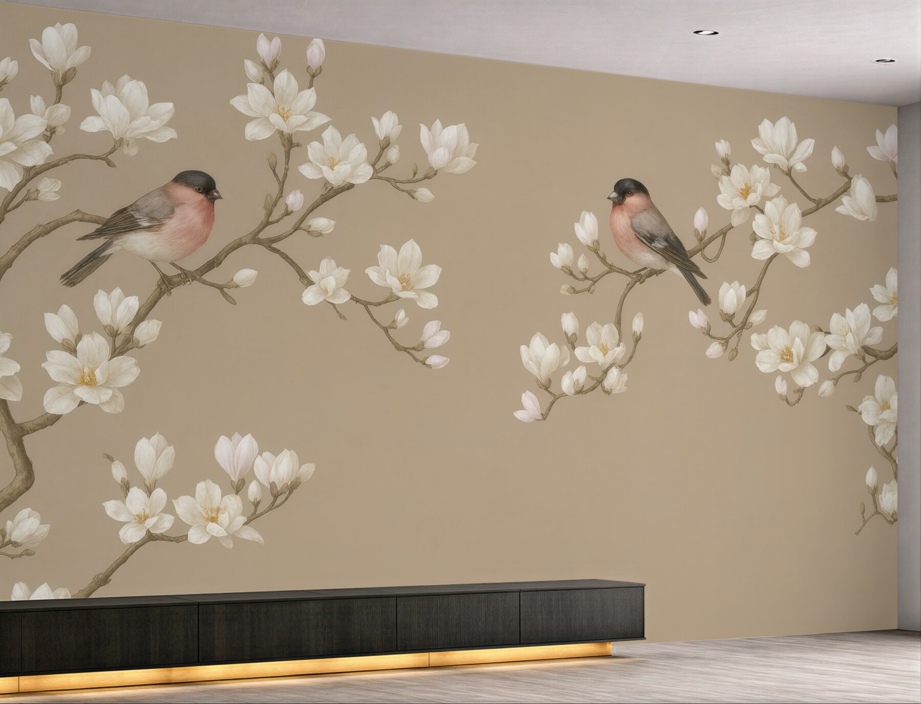 Fototapeta magnolie i gile na beżowym tle