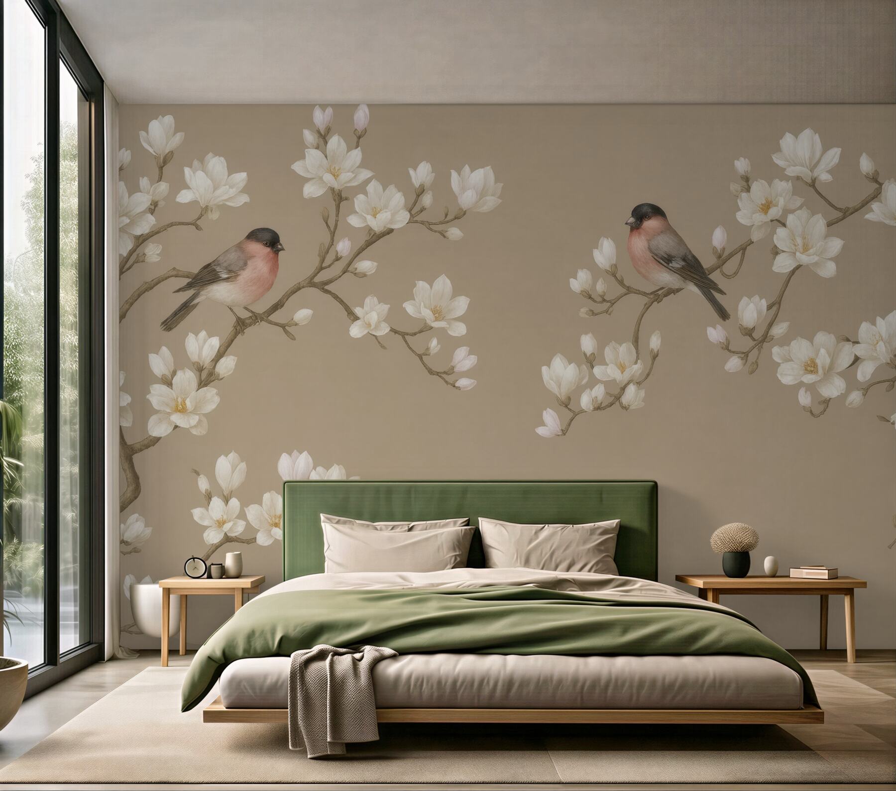 Fototapeta magnolie i gile na beżowym tle
