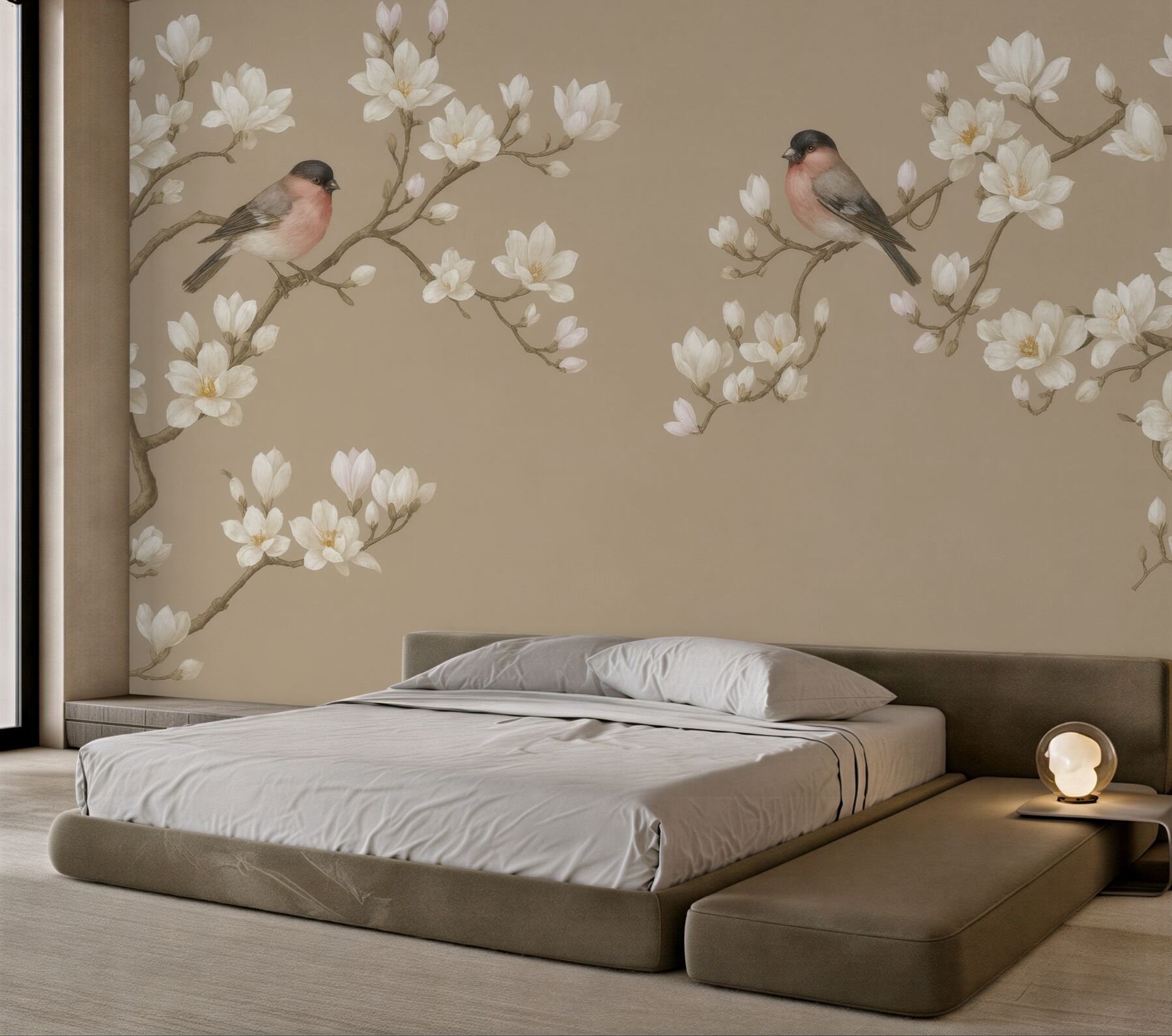 Fototapeta magnolie i gile na beżowym tle