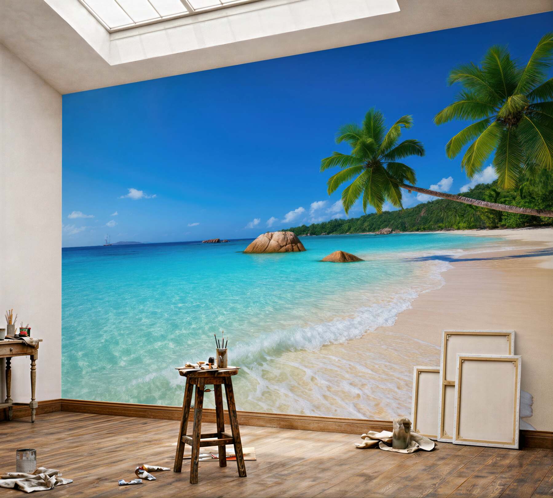 Fototapeta rajska plaża z palmami i turkusem