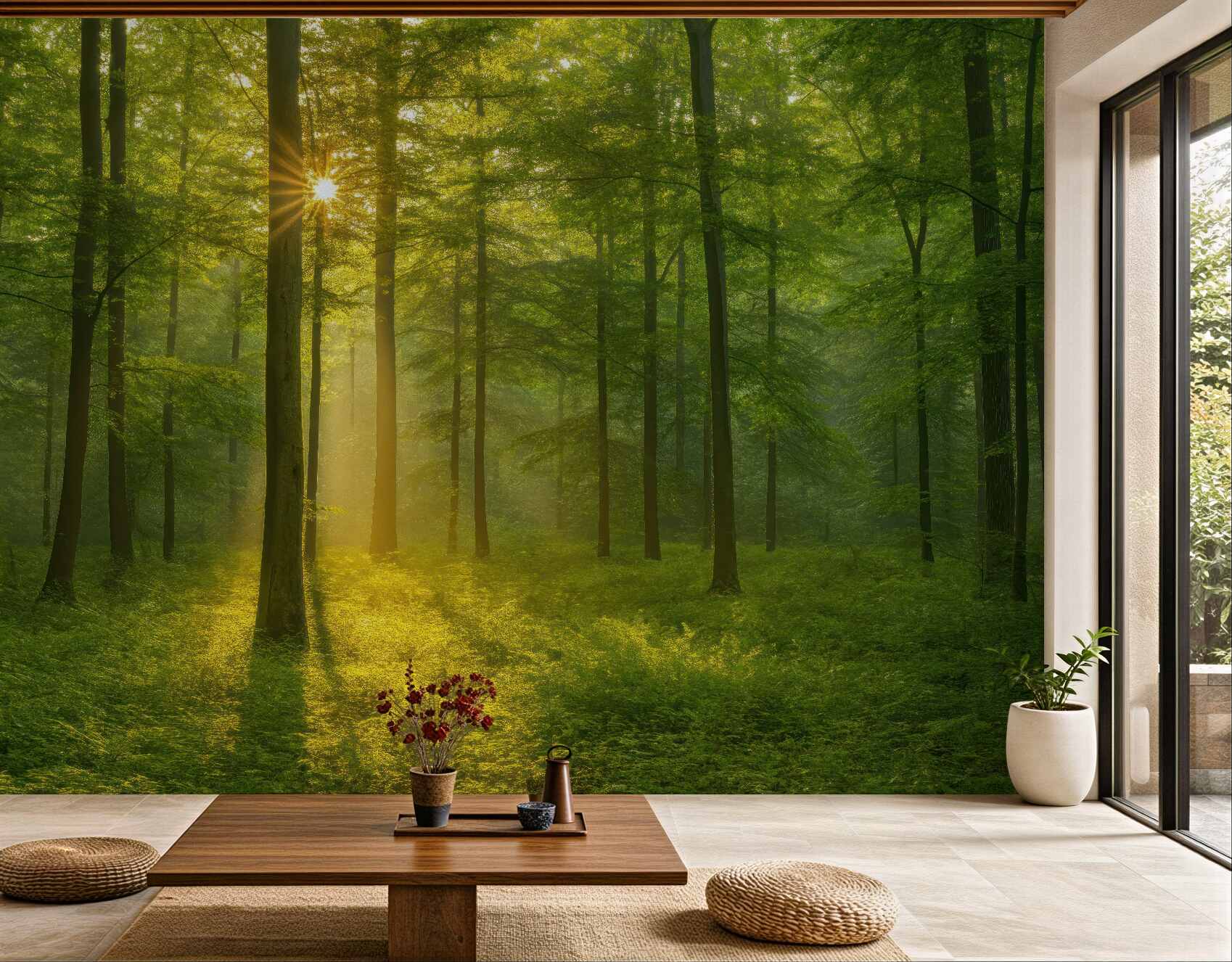 Fototapeta leśny poranek w promieniach słońca
