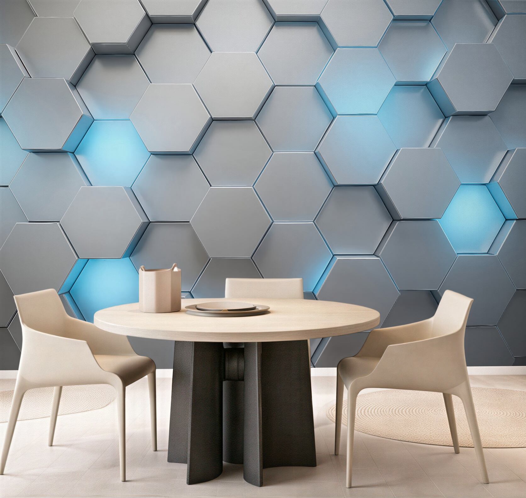 Fototapeta geometryczne heksagony z błękitnym światłem