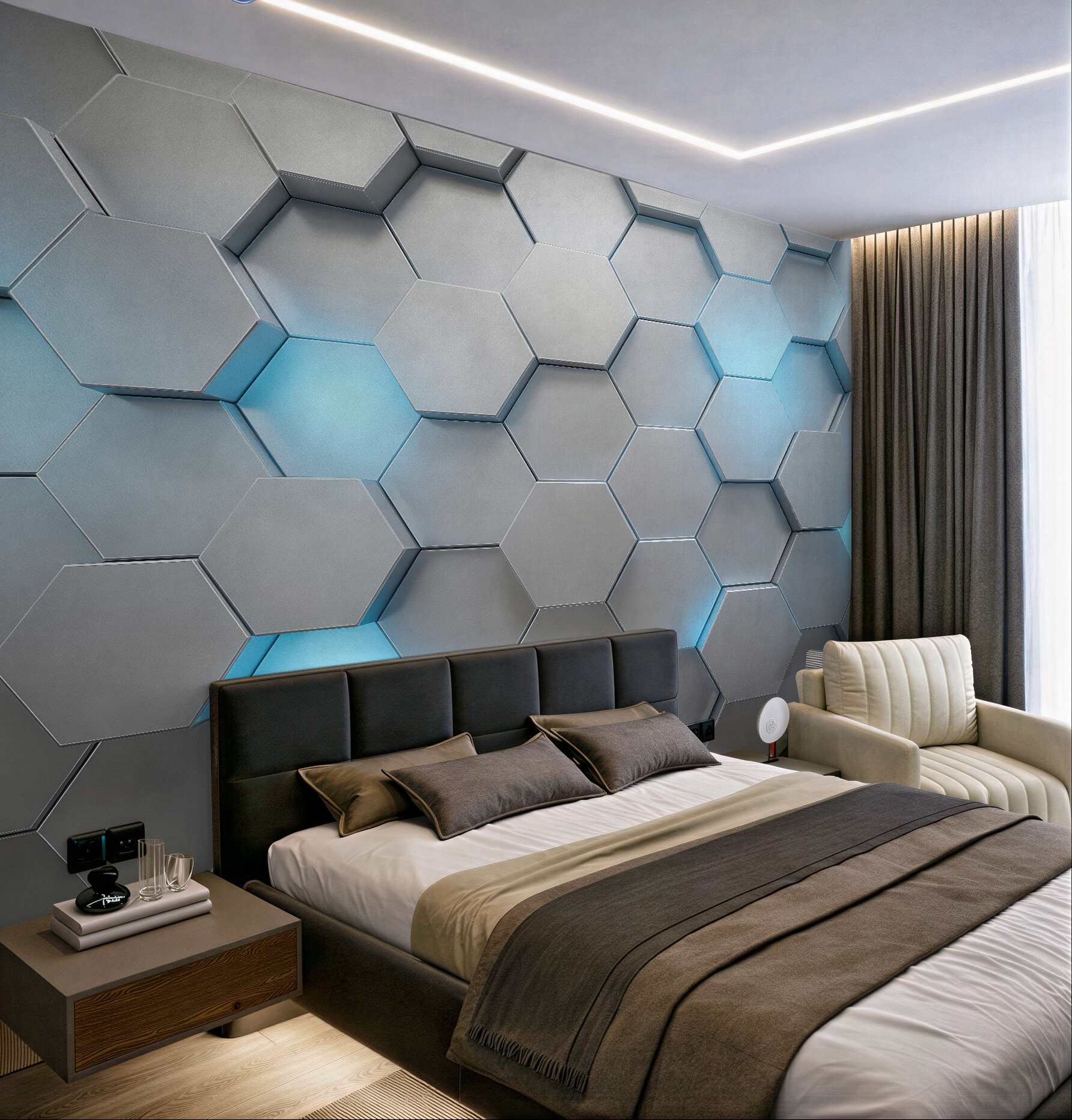 Fototapeta geometryczne heksagony z błękitnym światłem