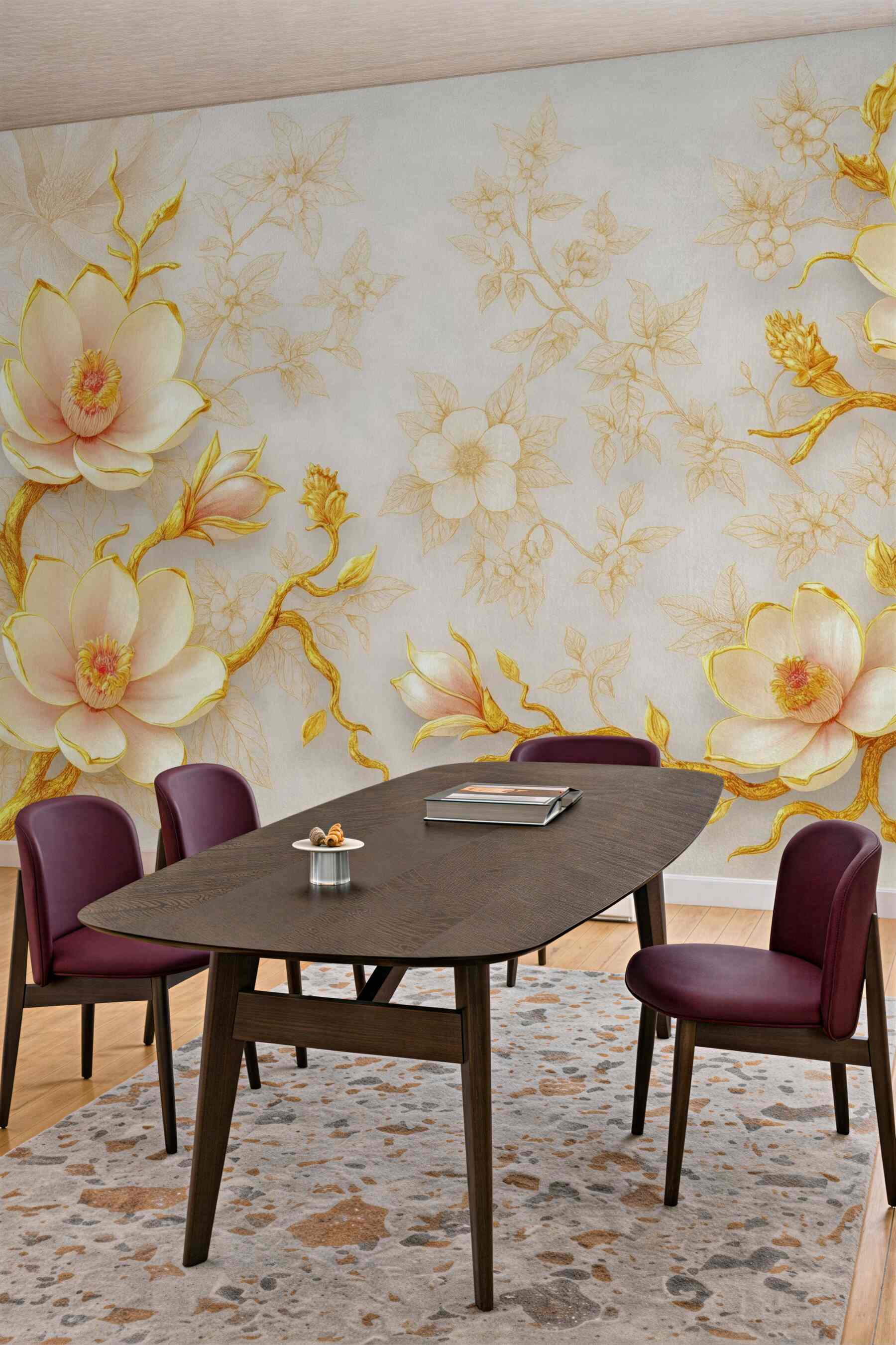 Fototapeta złote magnolie na kremowym tle