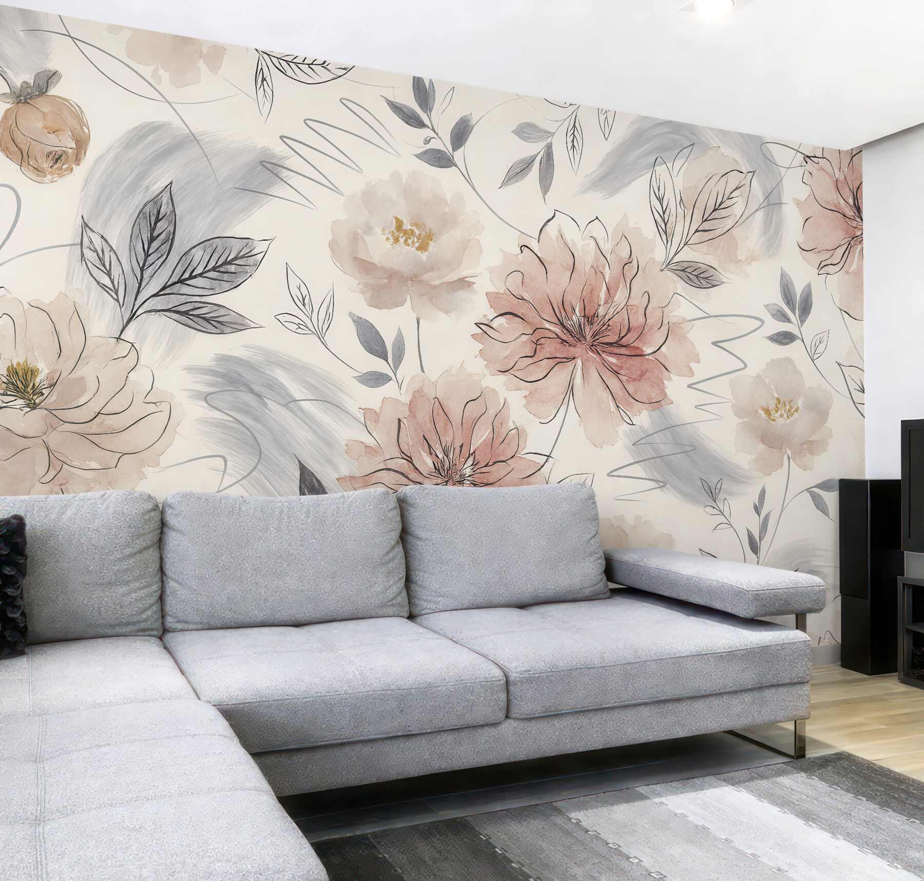 Fototapeta pudrowe kwiaty w akwarelowym stylu
