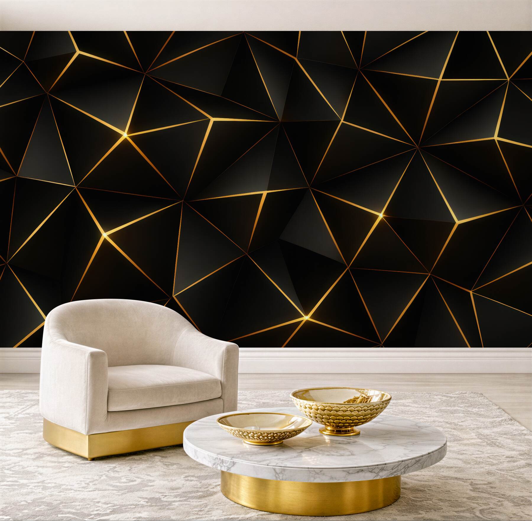 Fototapeta geometryczna czerń z złotym blaskiem