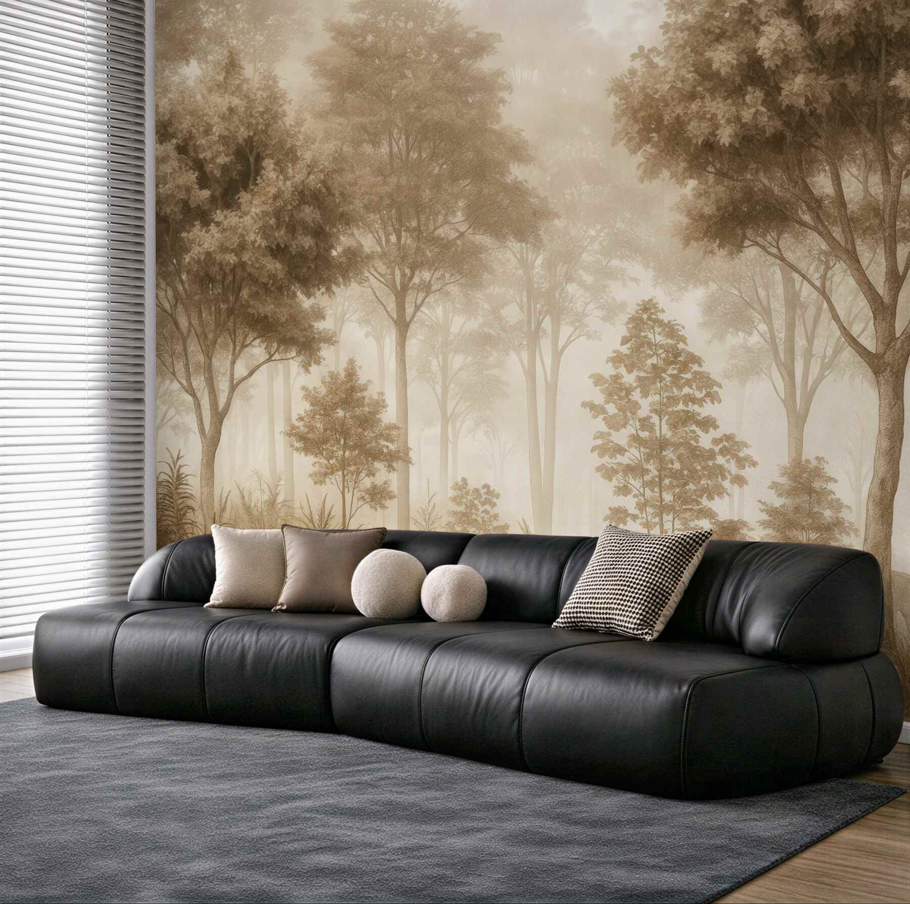 Fototapeta mglisty las z jeleniami