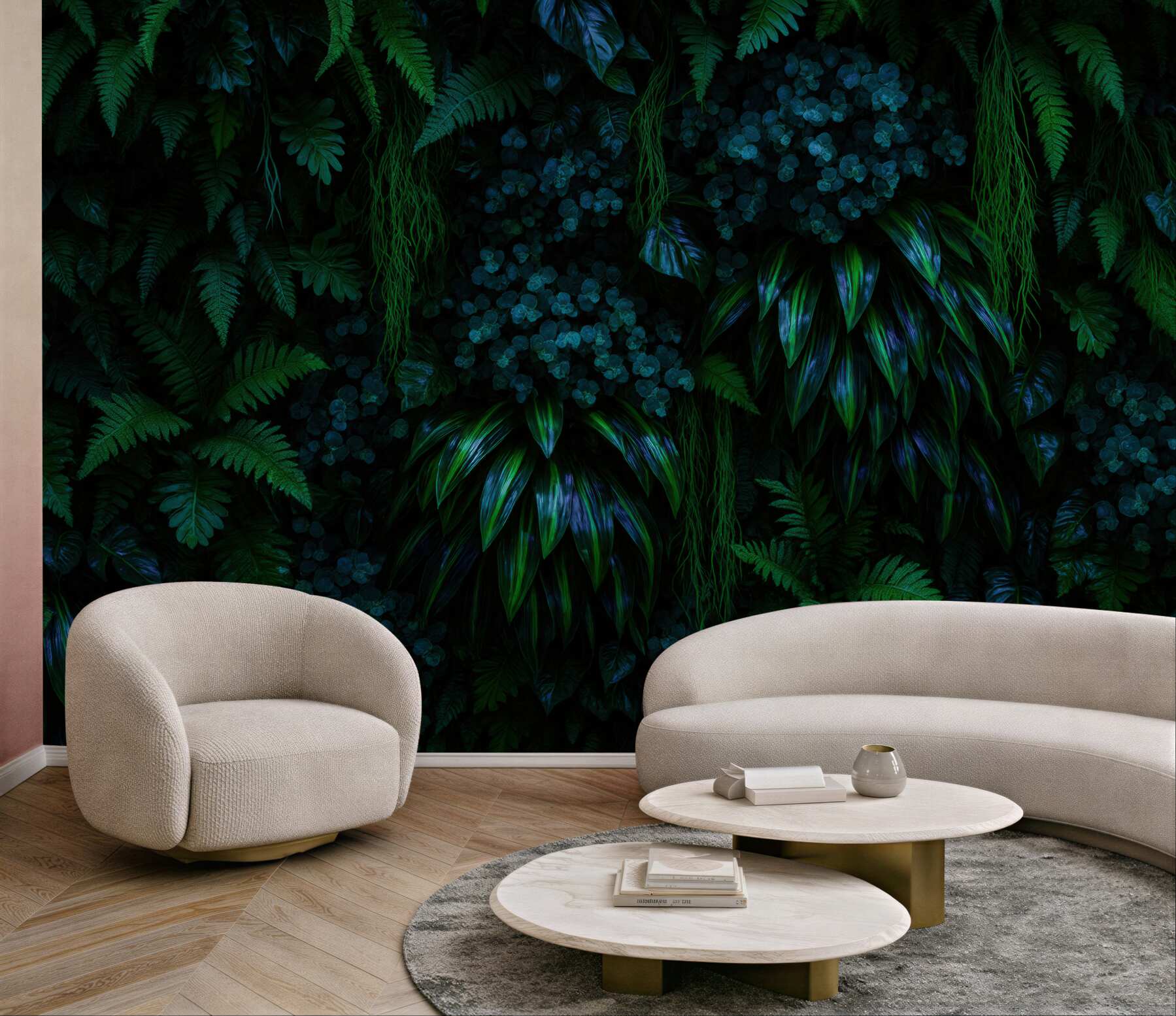 Fototapeta mroczna ściana tropikalnych paproci