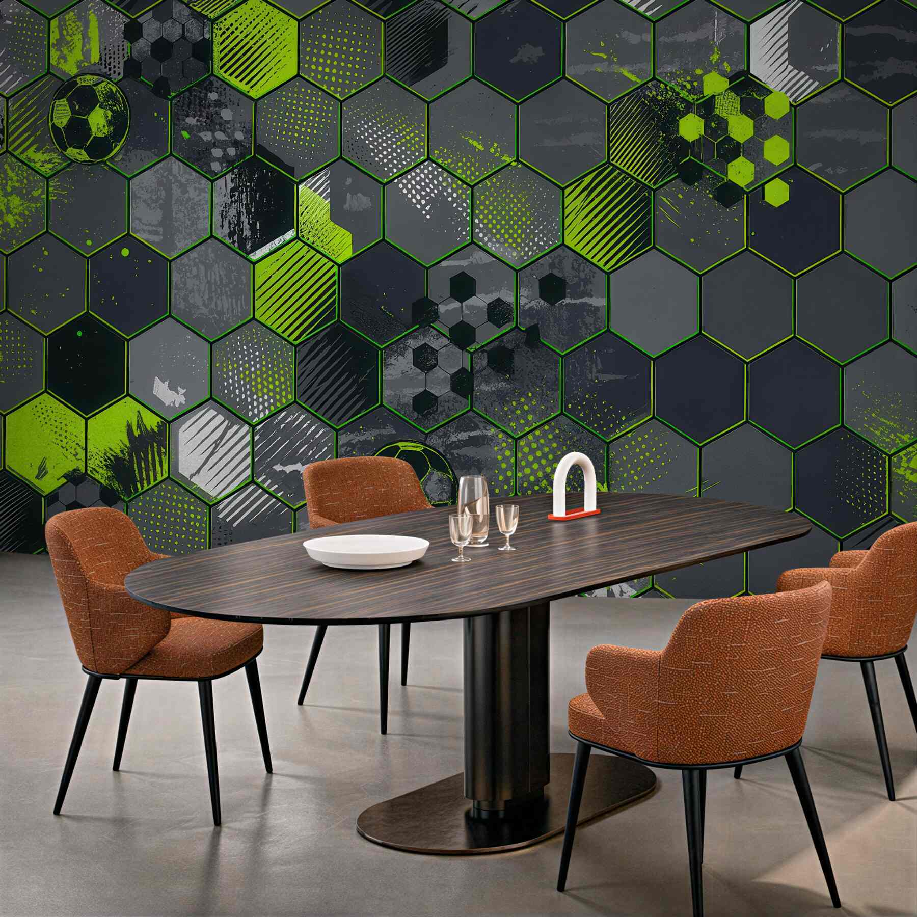 Fototapeta piłkarska mozaika neonowych hexagonów