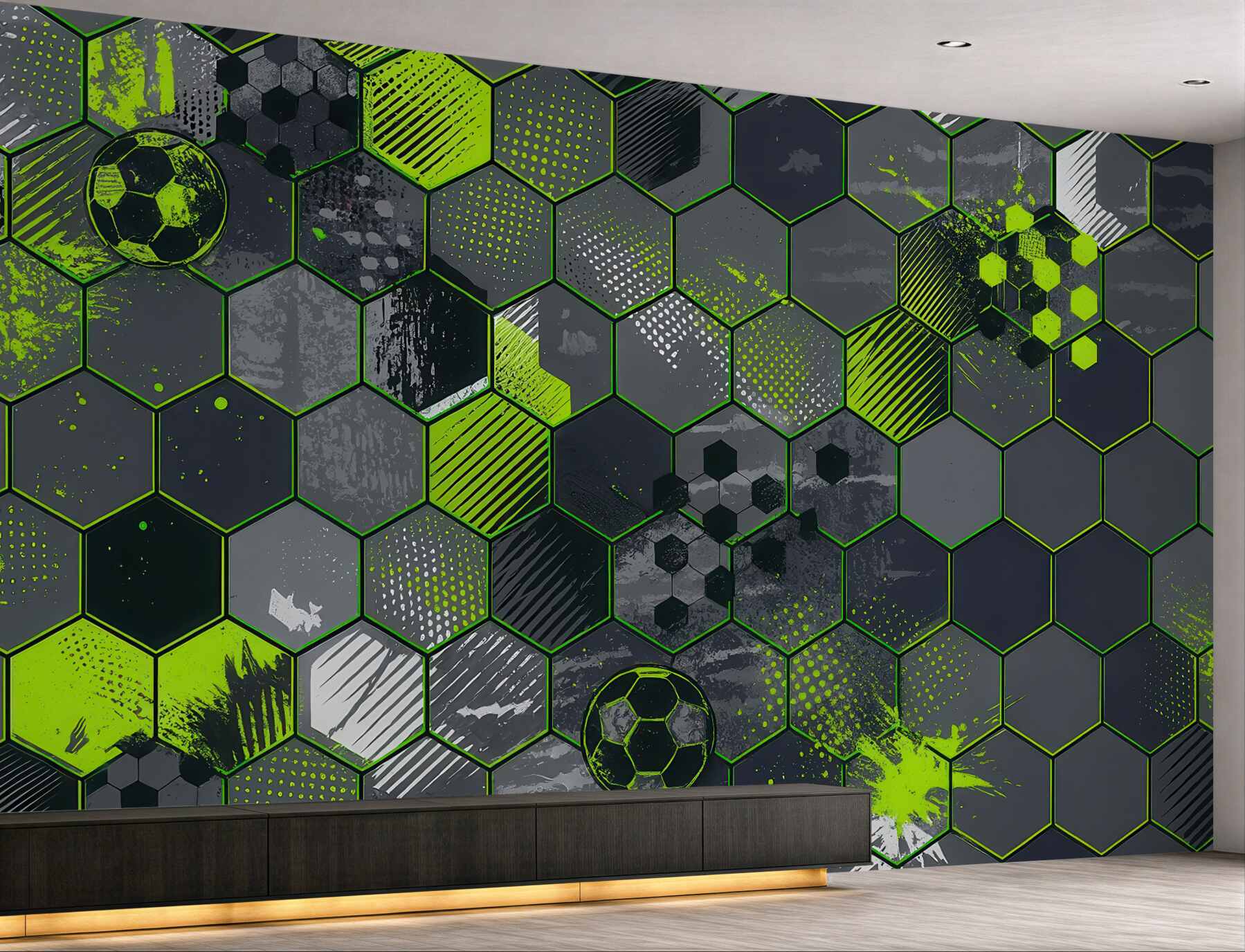 Fototapeta piłkarska mozaika neonowych hexagonów