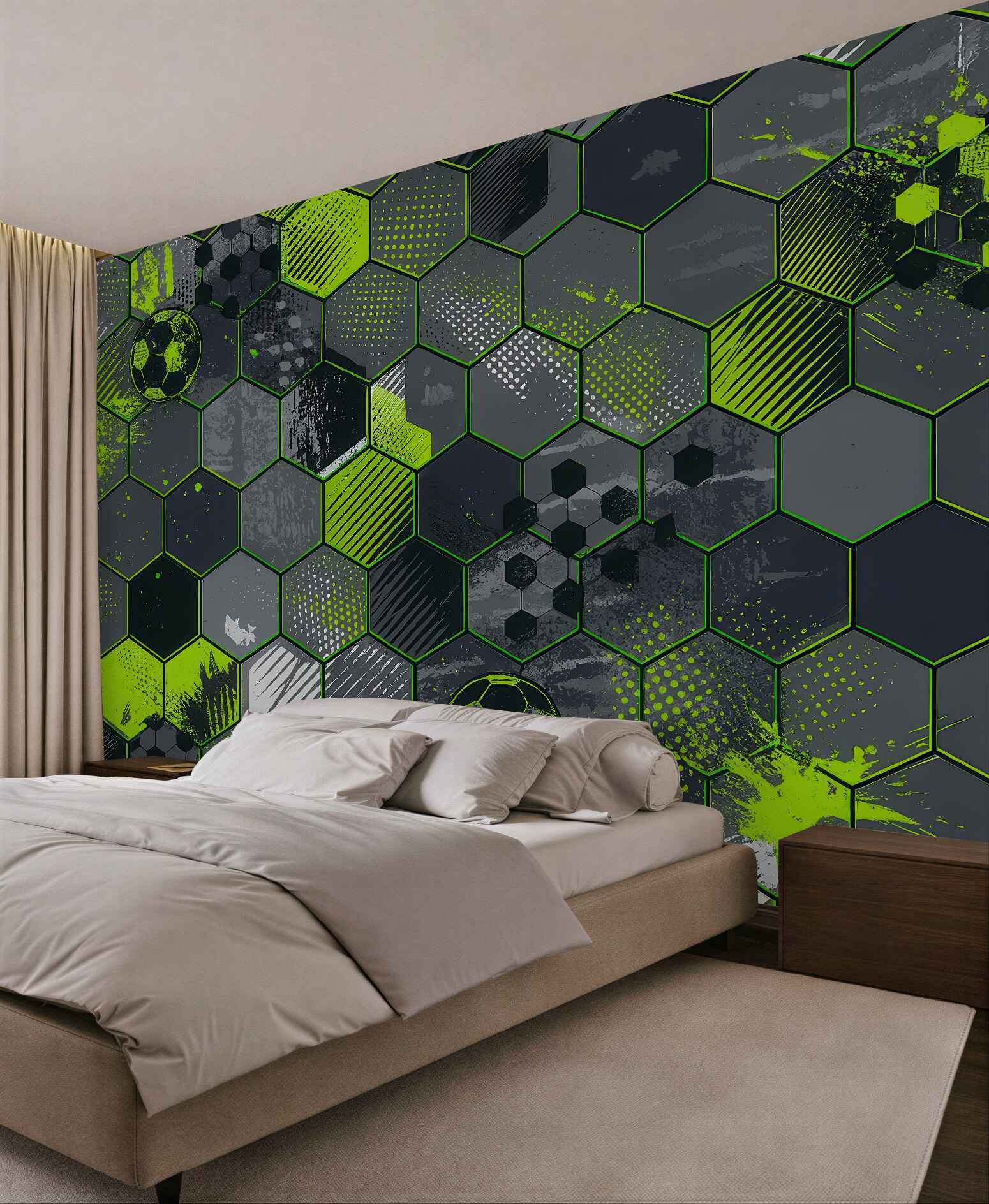 Fototapeta piłkarska mozaika neonowych hexagonów