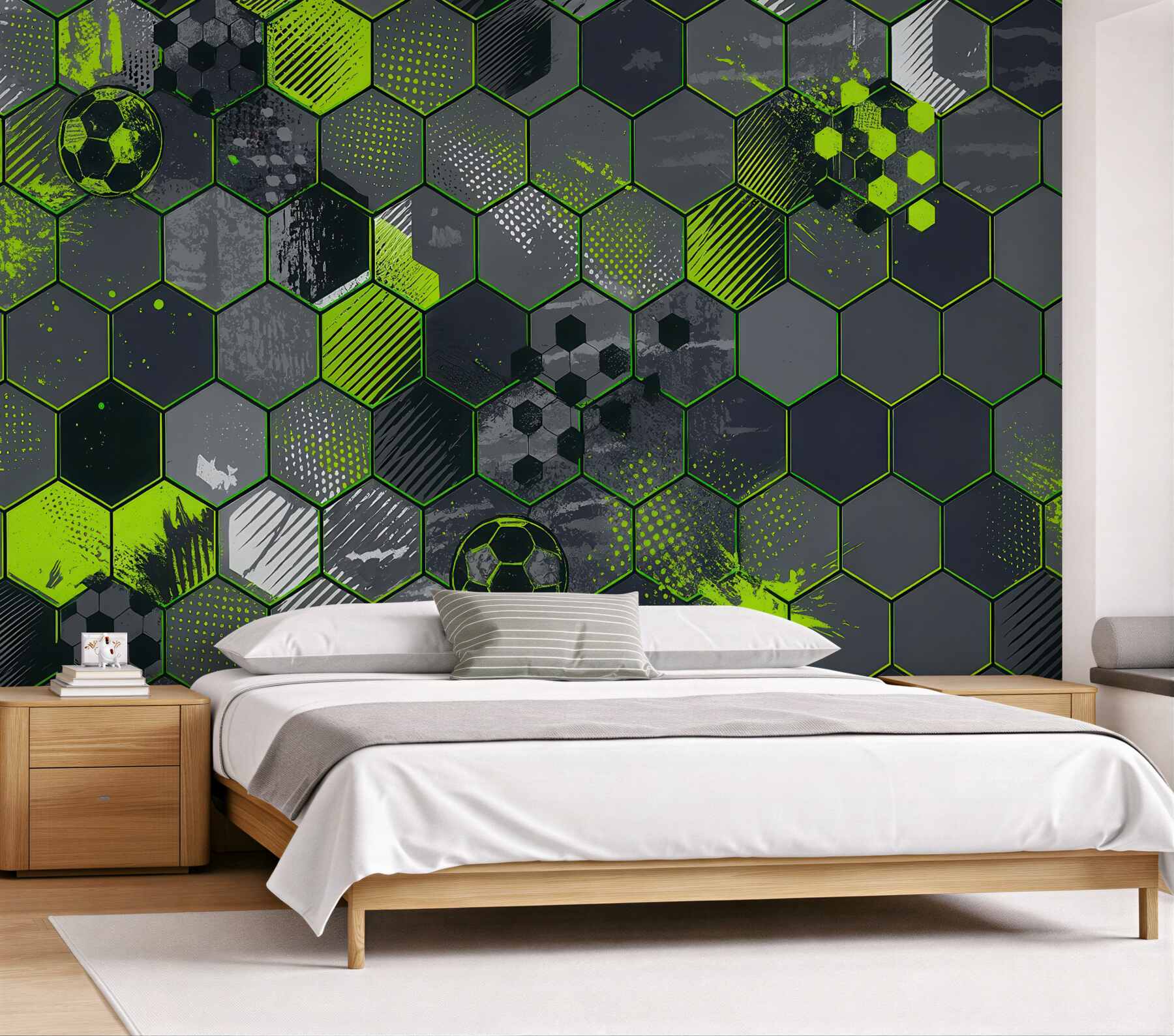 Fototapeta piłkarska mozaika neonowych hexagonów
