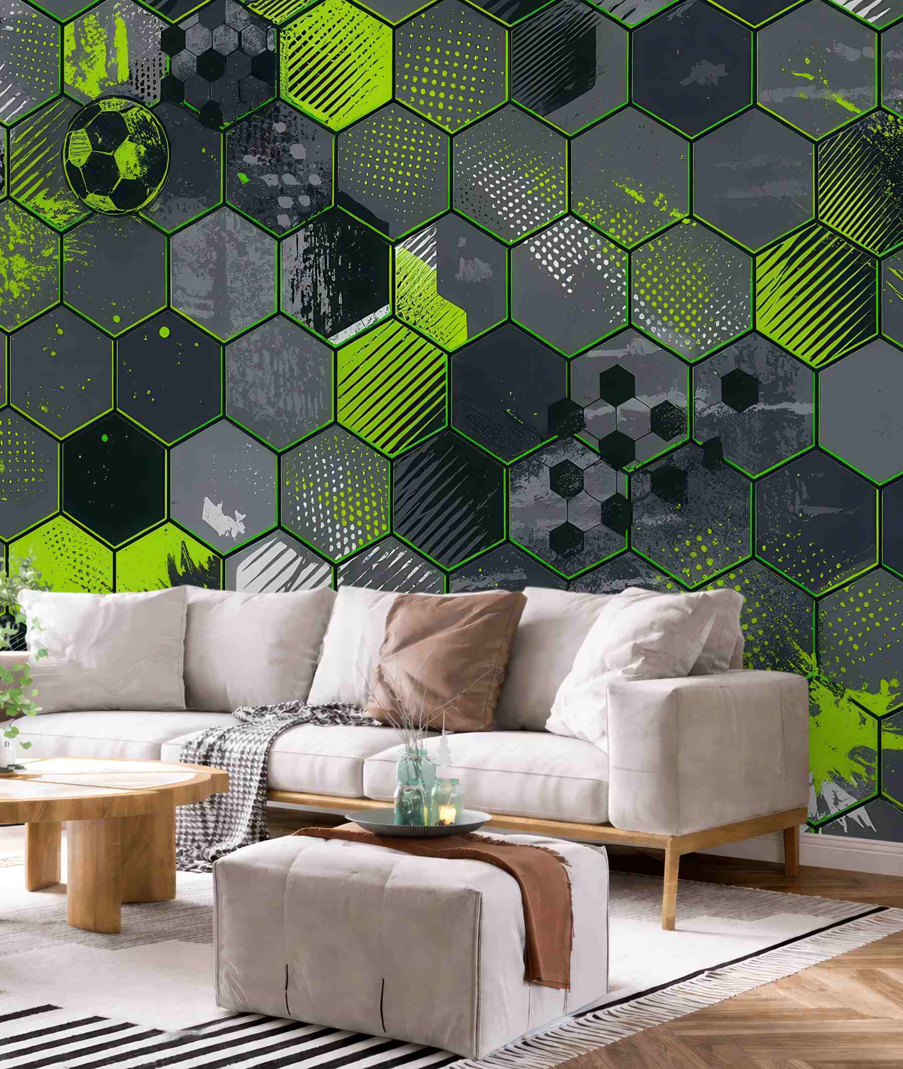 Fototapeta piłkarska mozaika neonowych hexagonów